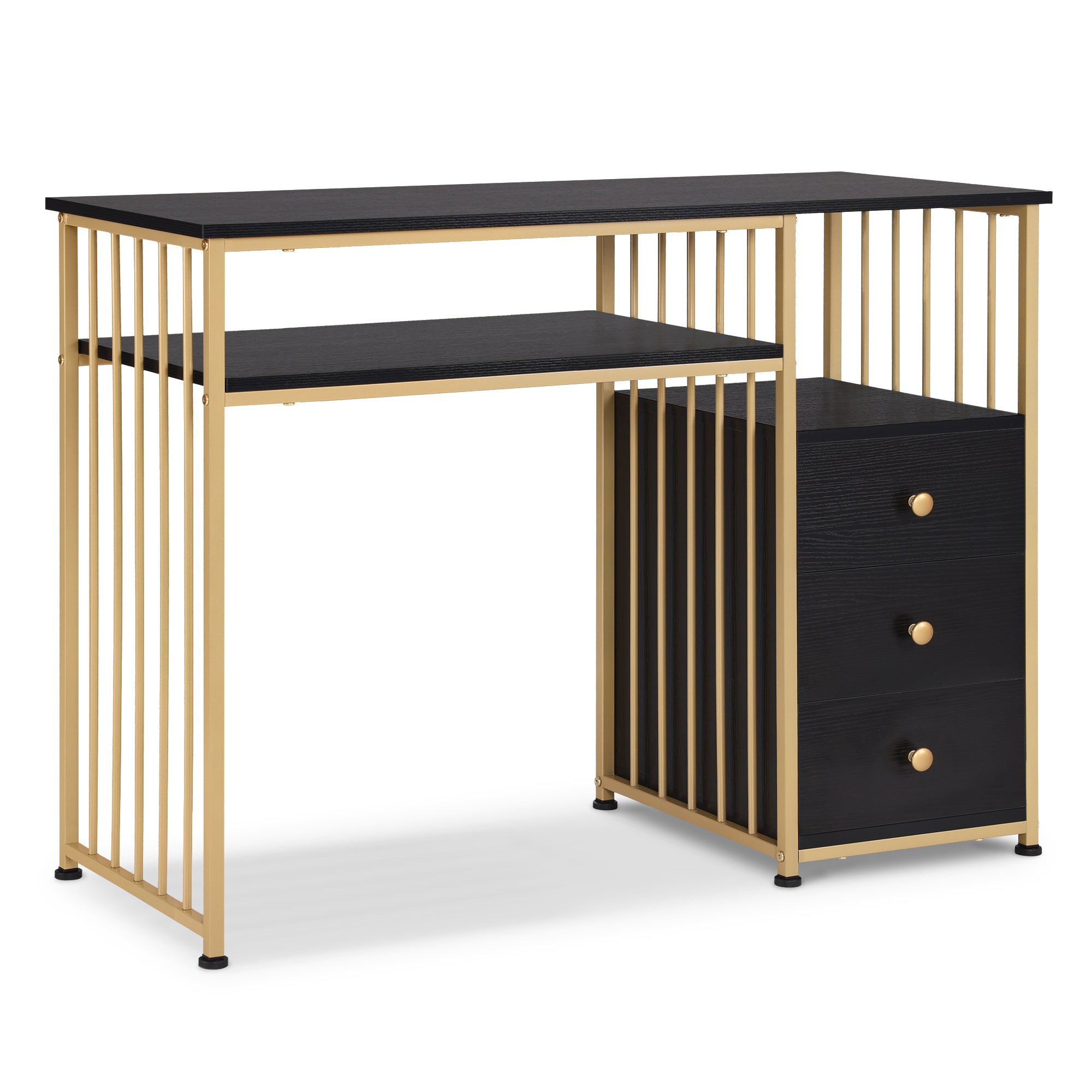 Barberpub Schreibtisch mit Schubladen, Schminktisch ohne Spiegel, Nageltisch aus Holz Metallgestell, Computertisch Wohnzimmer Modern, 109 x 45,5 x 81cm, 2407