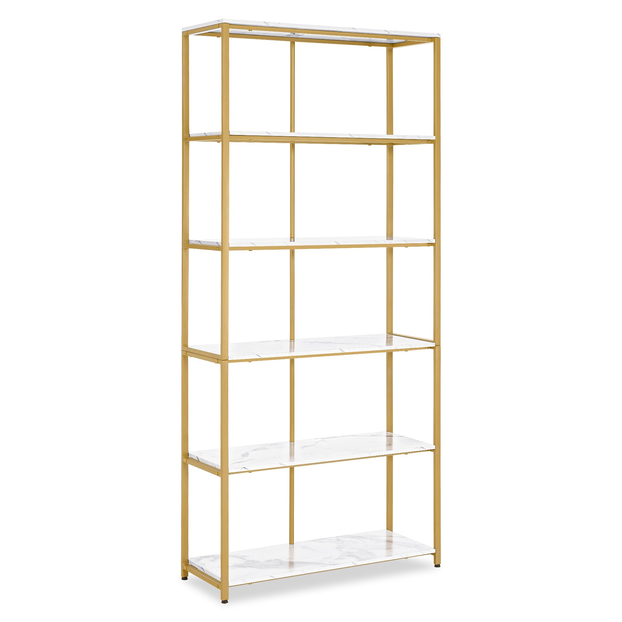 BarberPub Bücherregal Gold, Standregal mit 5 Ebenen, Büroregal mit Metallrahmen, Regal für Büro, Wohnzimmer, Schlafzimmer, Küche, Nagelstudio, 30x80x180cm, 5166