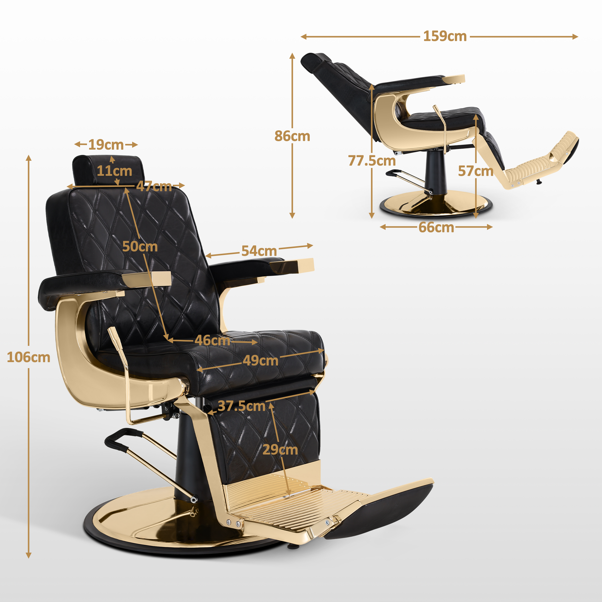 Barberpub Friseurstuhl mit Kopfstütze Kippbar, Friseureinrichtung mit Hydraulikpumpe 360° Drehbar, Bedienungsstuhl Höhenverstellbar, Barber Stuhl Friseurstühle Kunstleder, 9671 (Gold-Schwarz)
