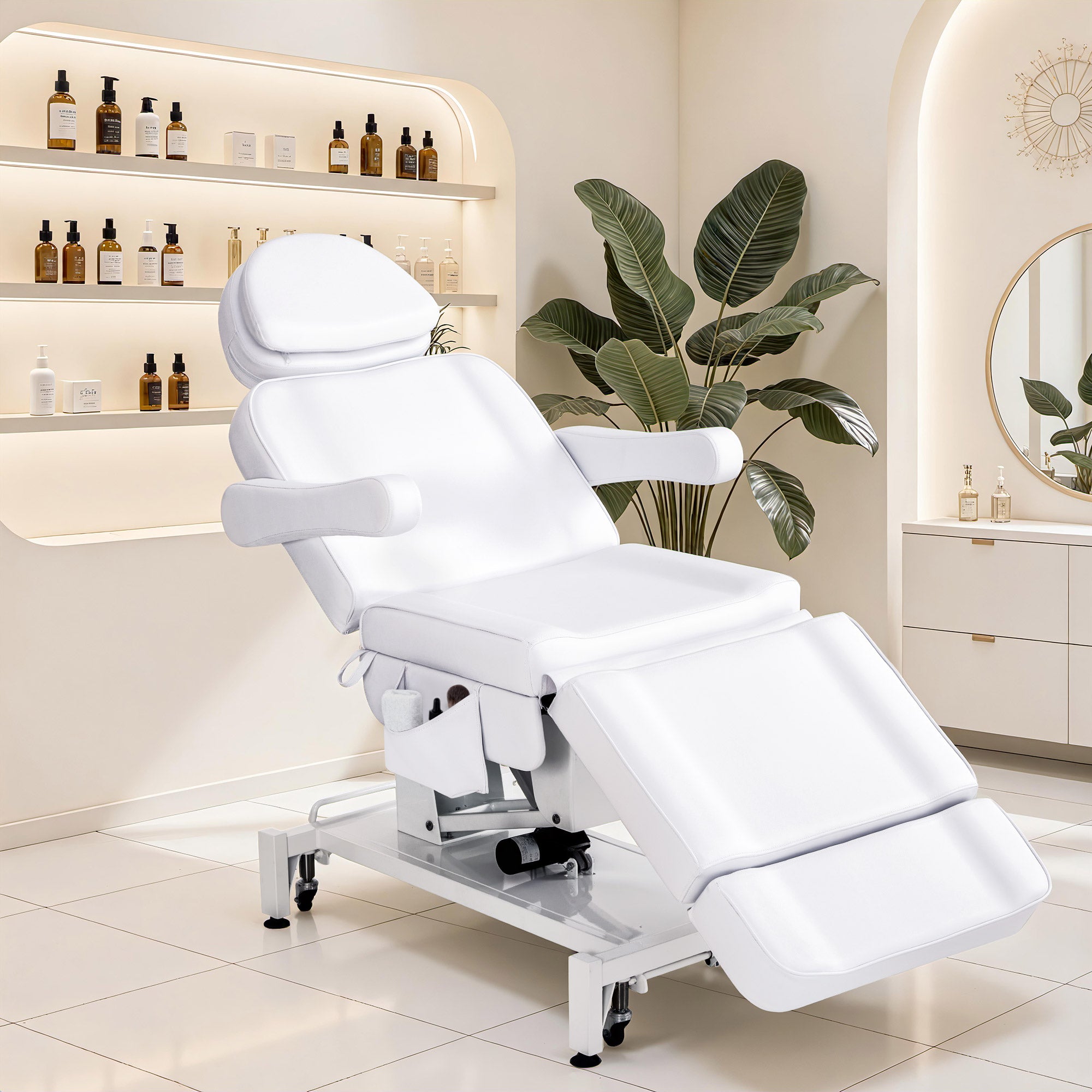 BarberPub Kosmetikliege Elektrisch mit 3 Motoren & Rollen, Massageliege Klappbar & 16CM Höhenverstellbar, 180°Drehbare Armlehnen, Tattoo Liege für SPA Salon 0754