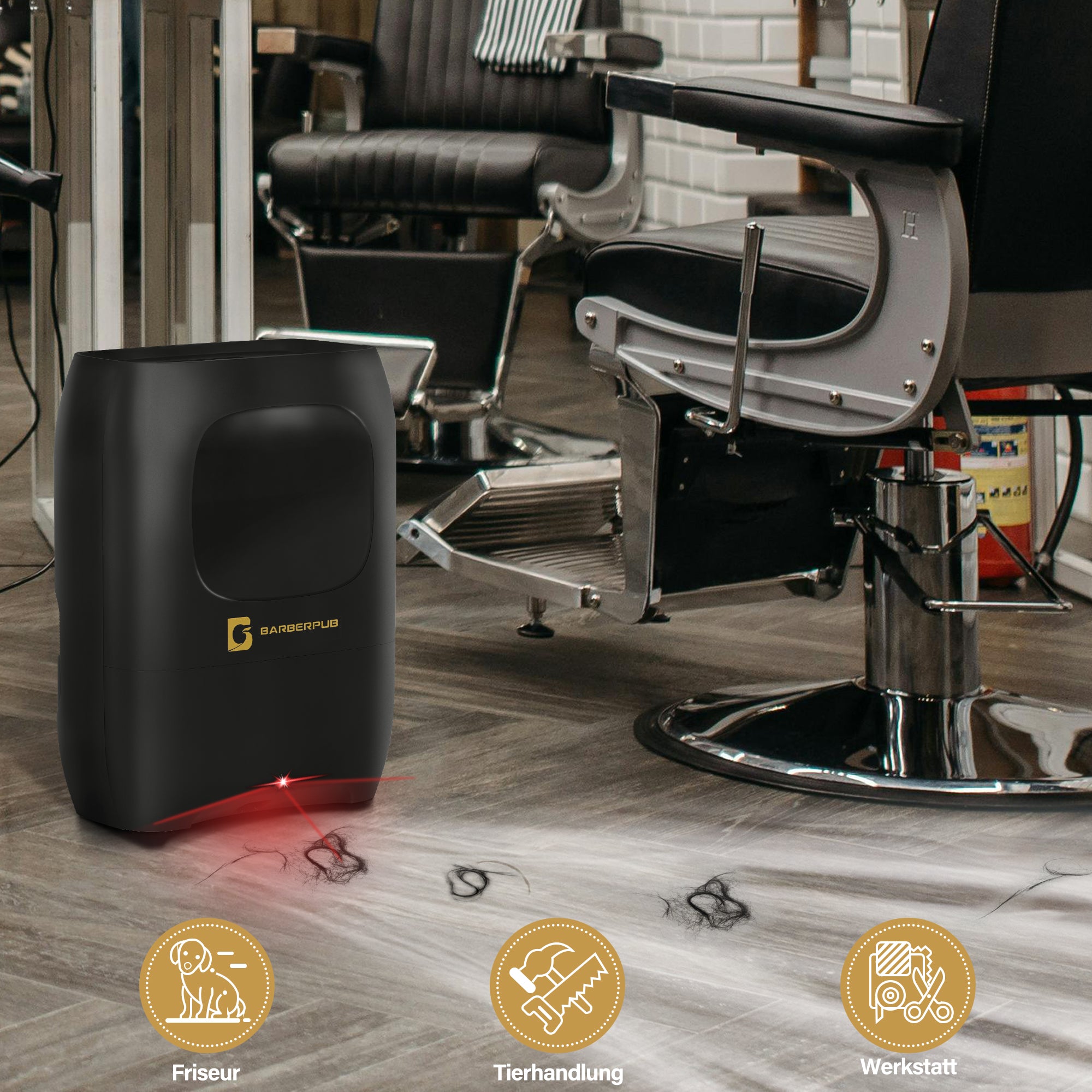 BarberPub Elektrische Kehrbesen Haarsauger mit Sensor Automatisch, Haarstaubsauger mit Große Kapazität 7L, Hohe Saugkraft, Staubsauger & Automatic Dustpan für Friseursalons, mit Handdüse, 700 W,S202BK (Schwarz)