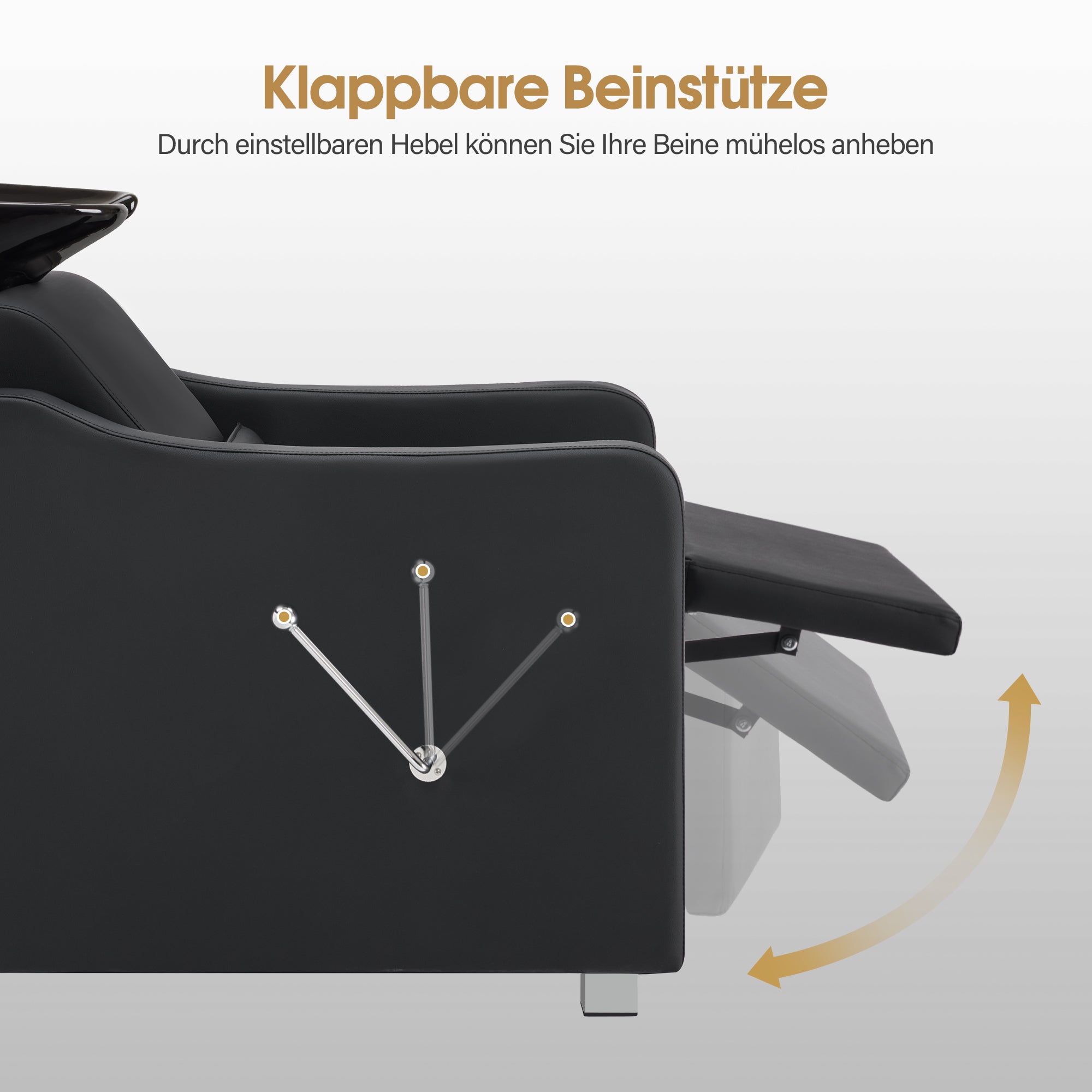 BarberPub Friseurstuhl mit Waschbecken, Klappbare Beinstütze, Friseurwaschbecken aus Keramik Verstellbar, Friseurwaschsessel für SPA Salon, Friseur Waschplatz W8675