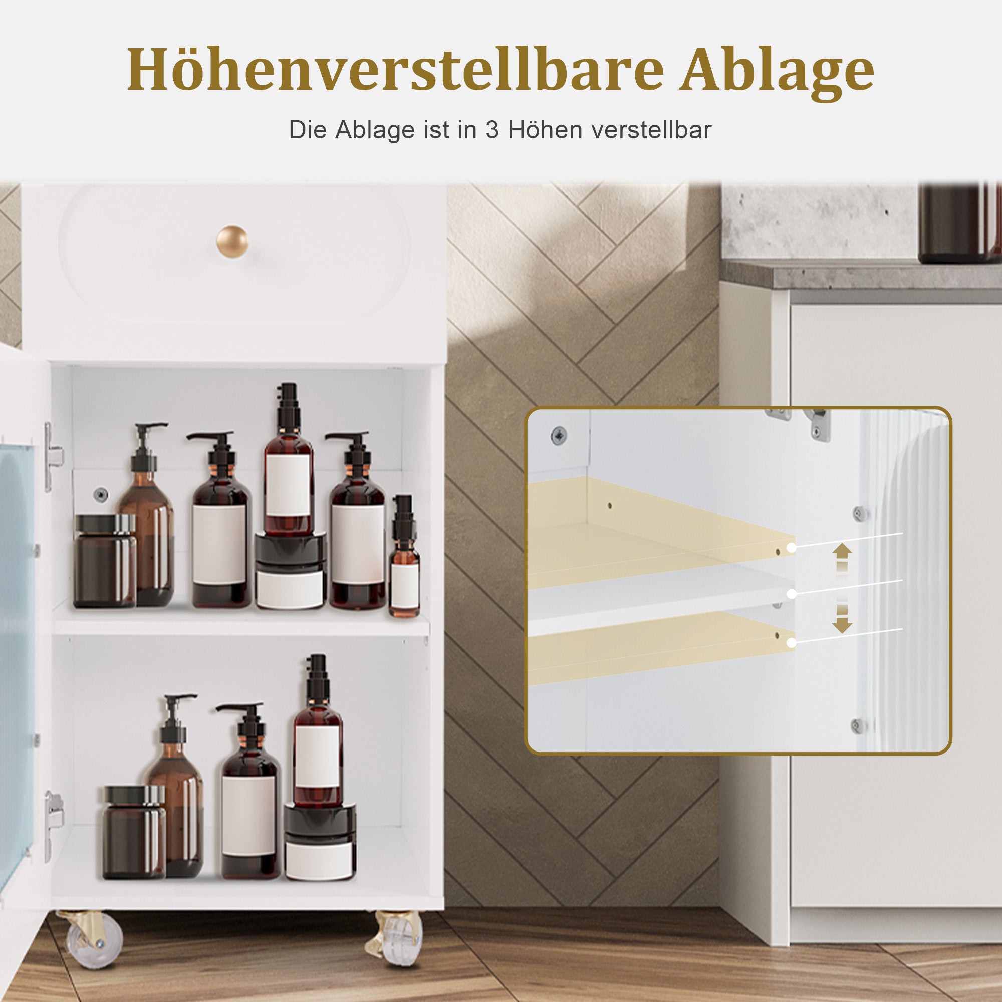Barberpub Friseurwagen mit Rollen & Schubladen, Rollwagen Servierwagen Weiß, Salon Trolley mit 3 Ablagen & Föhnhalter, Moderner Arbeitswagen für Bad Wohnzimmer, 31,4x37x85,5 cm, 0051