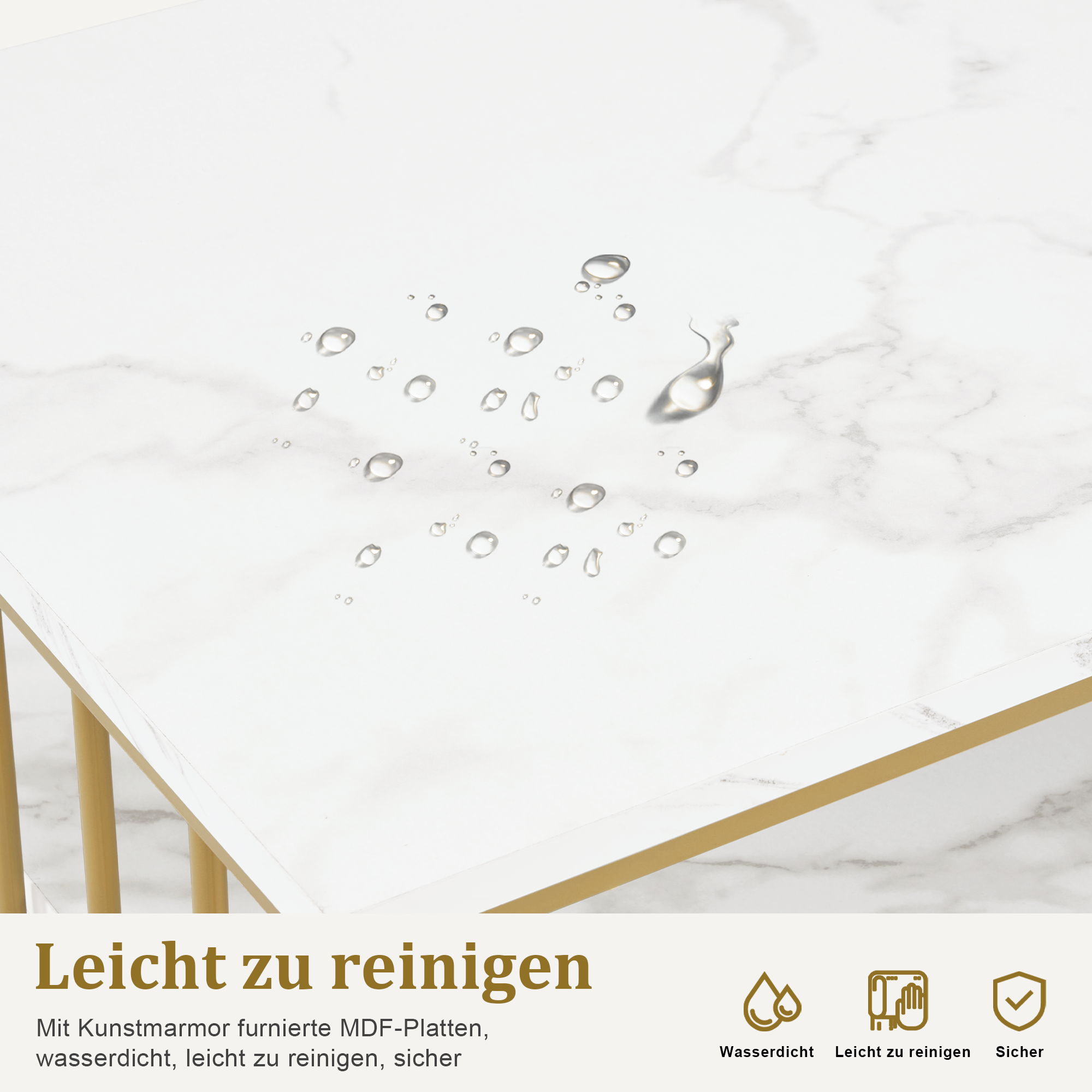 Barberpub Doppelnageltisch mit Schubladen, Schreibtisch mit Regal, Manikürtisch, Schminktisch ohne Spiegel Wohnzimmer Modern, Marmor-Weiß Gold, 50 x 200 x 86cm, 2413