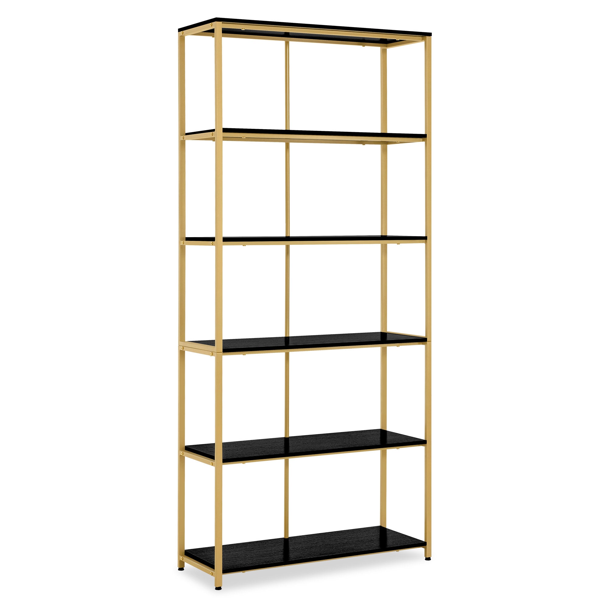 BarberPub Bücherregal Gold, Standregal mit 5 Ebenen, Büroregal mit Metallrahmen, Regal für Büro, Wohnzimmer, Schlafzimmer, Küche, Nagelstudio, 30x80x180cm, 5166