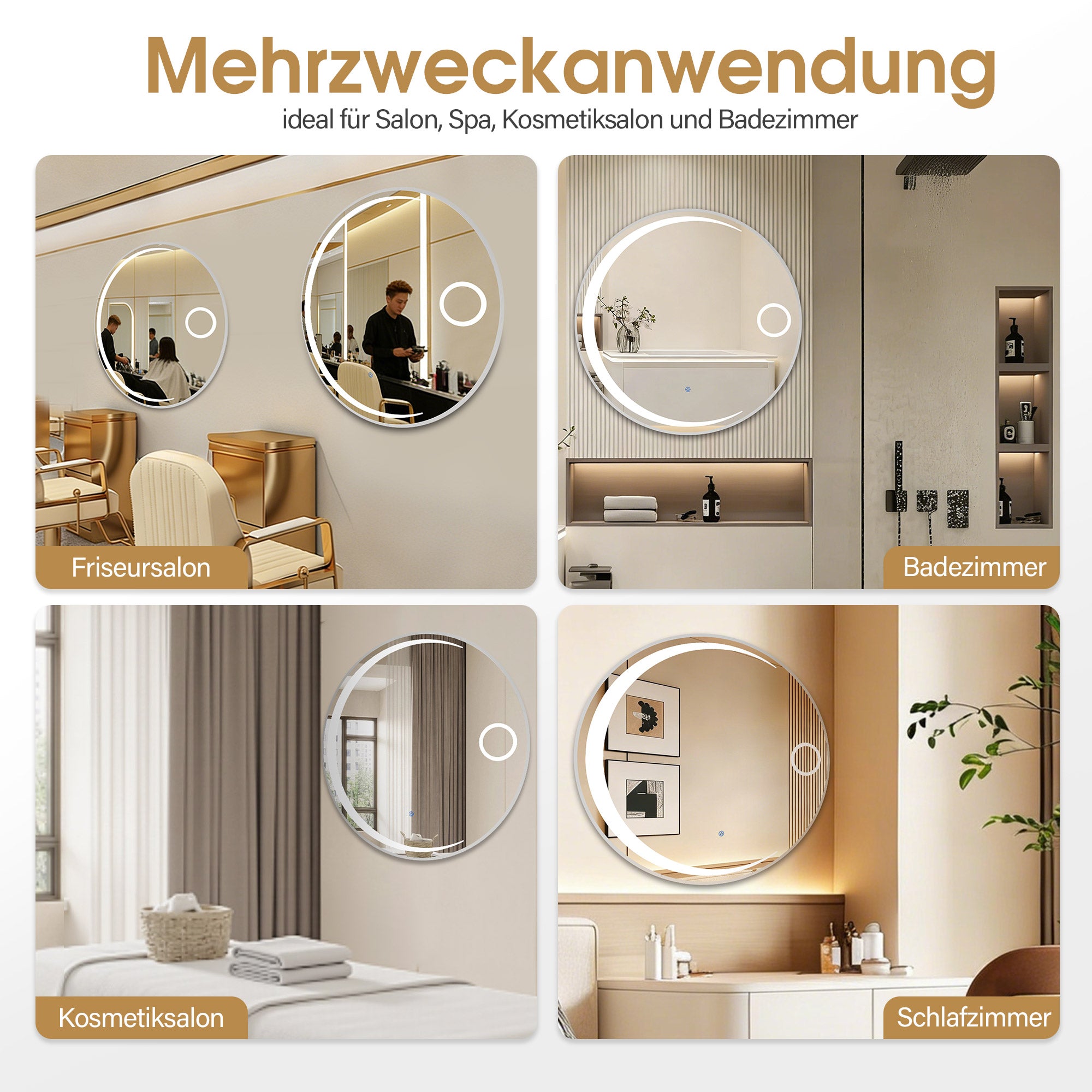 BarberPub Wandspiegel mit Beleuchtung, Badspiegel mit Aluminiumrahmen, Runder Spiegel mit Touch-Schalter, 3 Lichtfarben Dimmbar, Badezimmerspiegel für Friseursalon, Spa, 83x83cm, J6228 (Silber)