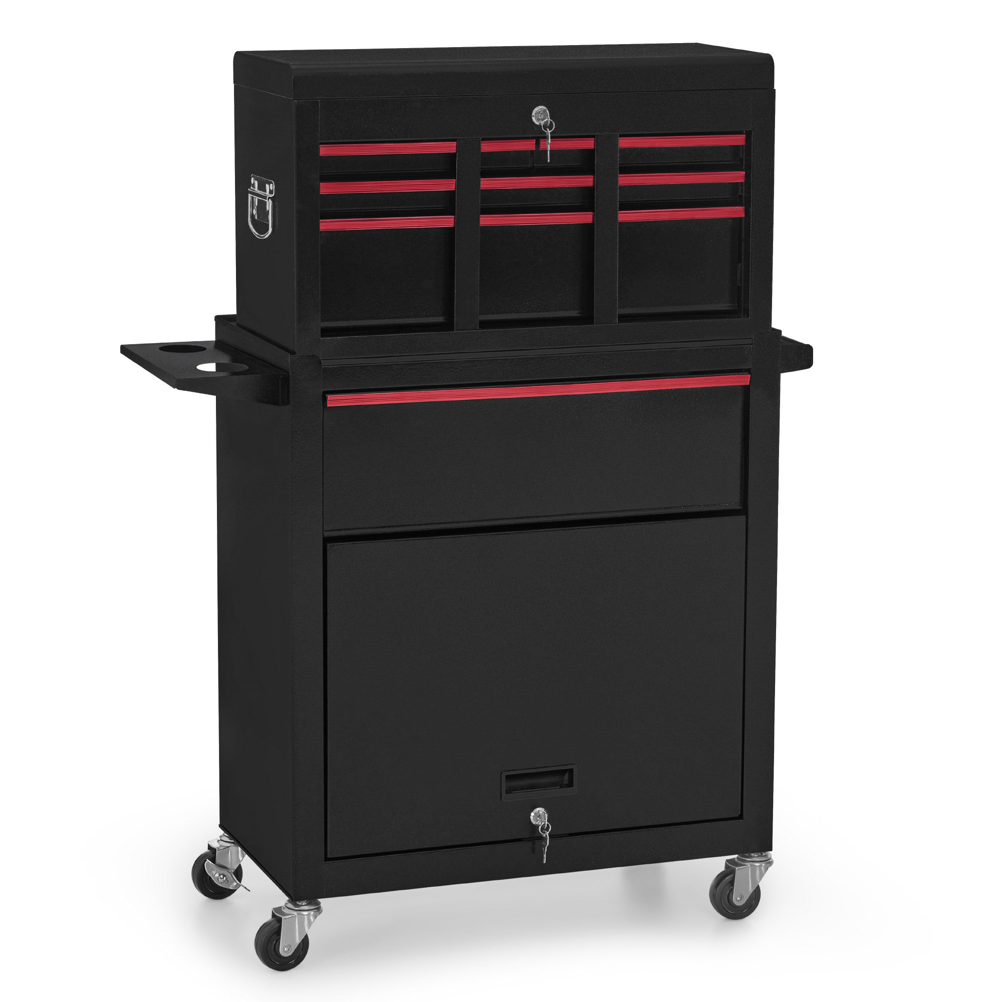 BarberPub 2 in 1 Friseurwagen mit 5 Schubladen, Schrank & 6 Haken, Bedienungswagen mit Rollen, Friseur Arbeitswagen Abschließbar, Beauty Salon Trolley Metall, Rollwagen Stapelboy, 33x70x108cm, 0097