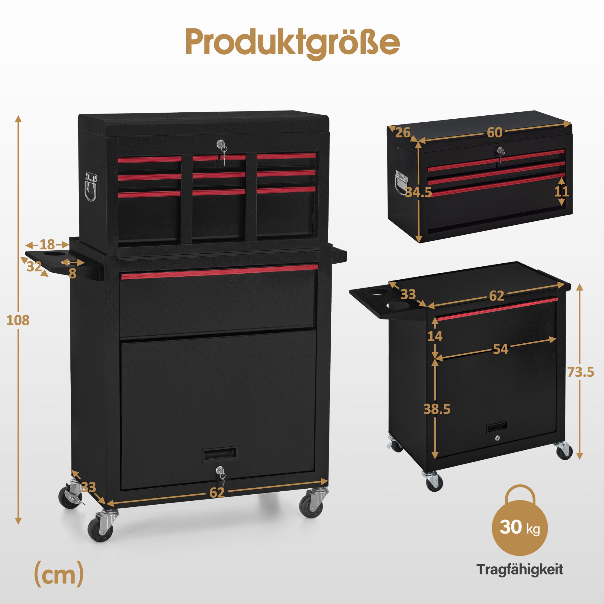 BarberPub 2 in 1 Friseurwagen mit 5 Schubladen, Schrank & 6 Haken, Bedienungswagen mit Rollen, Friseur Arbeitswagen Abschließbar, Beauty Salon Trolley Metall, Rollwagen Stapelboy, 33x70x108cm, 0097