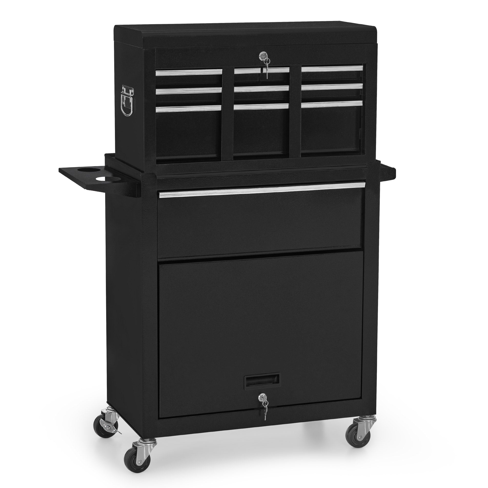 BarberPub 2 in 1 Friseurwagen mit 5 Schubladen, Schrank & 6 Haken, Bedienungswagen mit Rollen, Friseur Arbeitswagen Abschließbar, Beauty Salon Trolley Metall, Rollwagen Stapelboy, 33x70x108cm, 0097