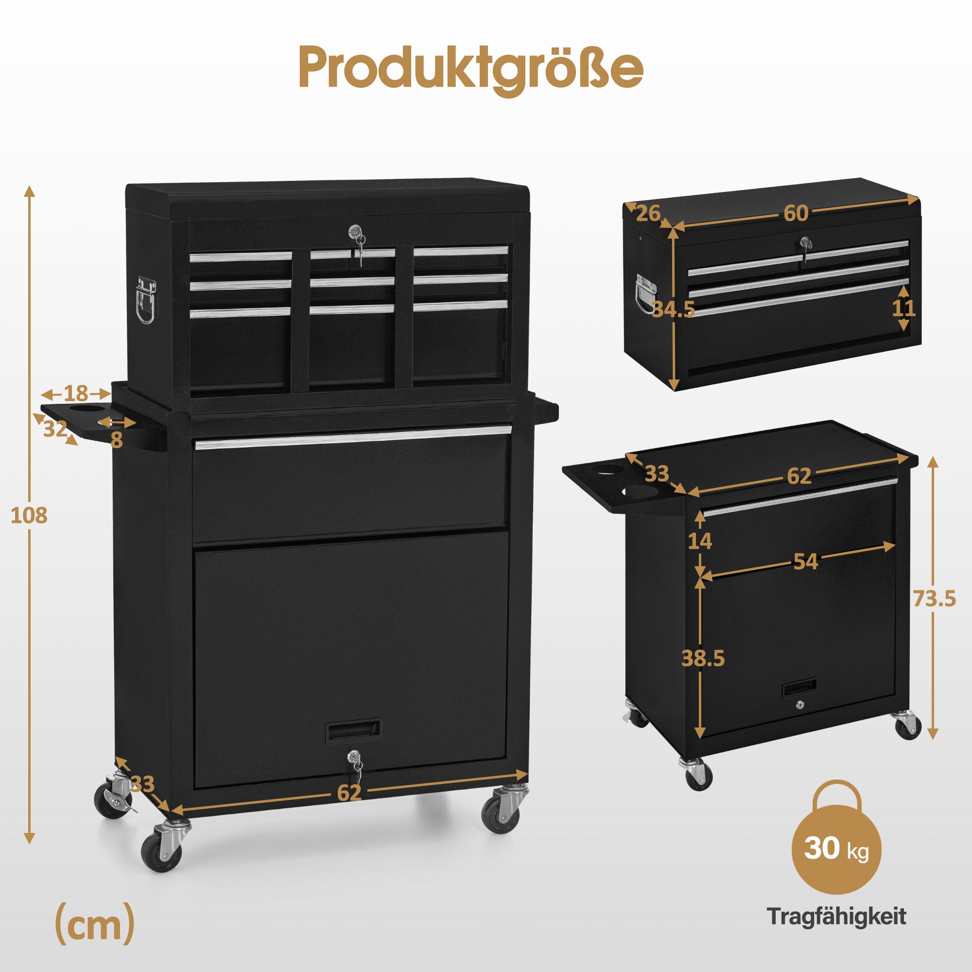 BarberPub 2 in 1 Friseurwagen mit 5 Schubladen, Schrank & 6 Haken, Bedienungswagen mit Rollen, Friseur Arbeitswagen Abschließbar, Beauty Salon Trolley Metall, Rollwagen Stapelboy, 33x70x108cm, 0097