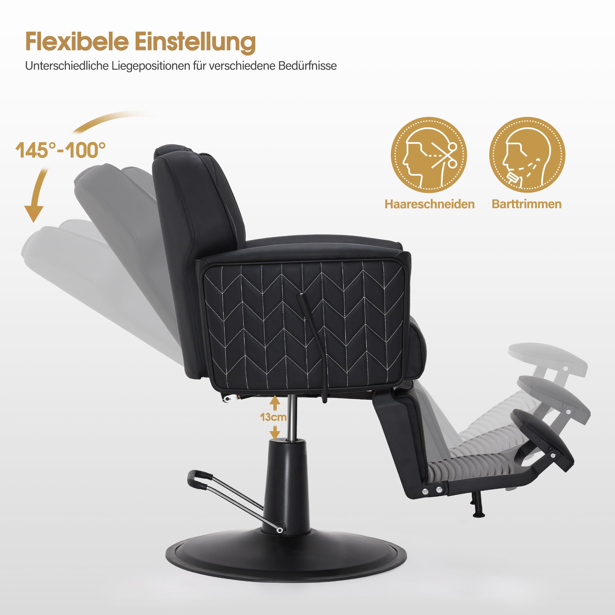 BarberPub Friseurstuhl mit Kopfstütze Kippbar, Friseureinrichtung mit Hydraulikpumpe 360° Drehbar, Bedienungsstuhl Höhenverstellbar, Barber Stuhl Friseurstühle Kunstleder, 2625 (Schwarz)