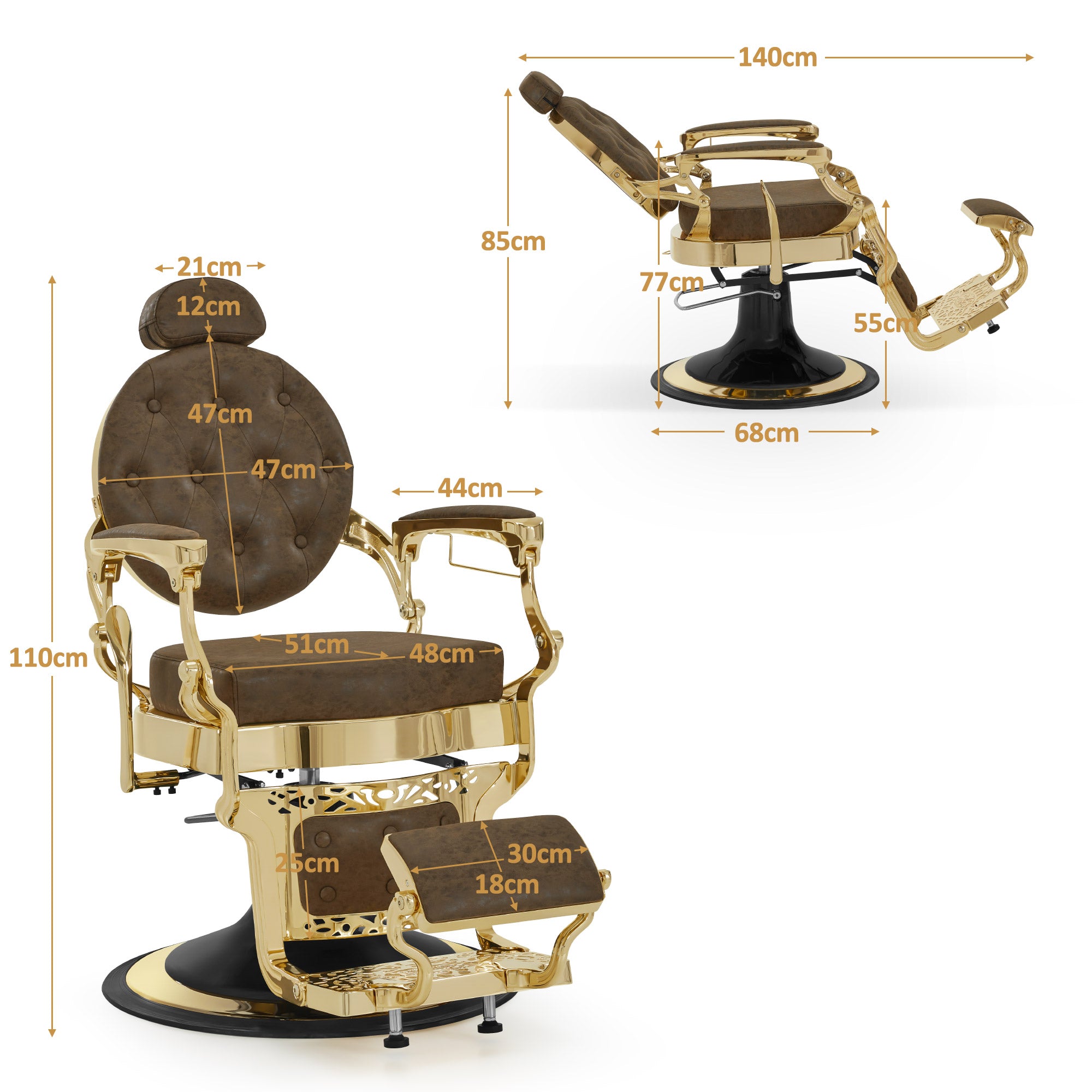 BarberPub Friseurstuhl mit Kopfstütze Kippbar, Friseureinrichtung mit Hydraulikpumpe 360° Drehbar, Höhenverstellbarer Bedienungsstuhl mit Vintage Stil, Barber Stuhl Kunstleder, 2933-F