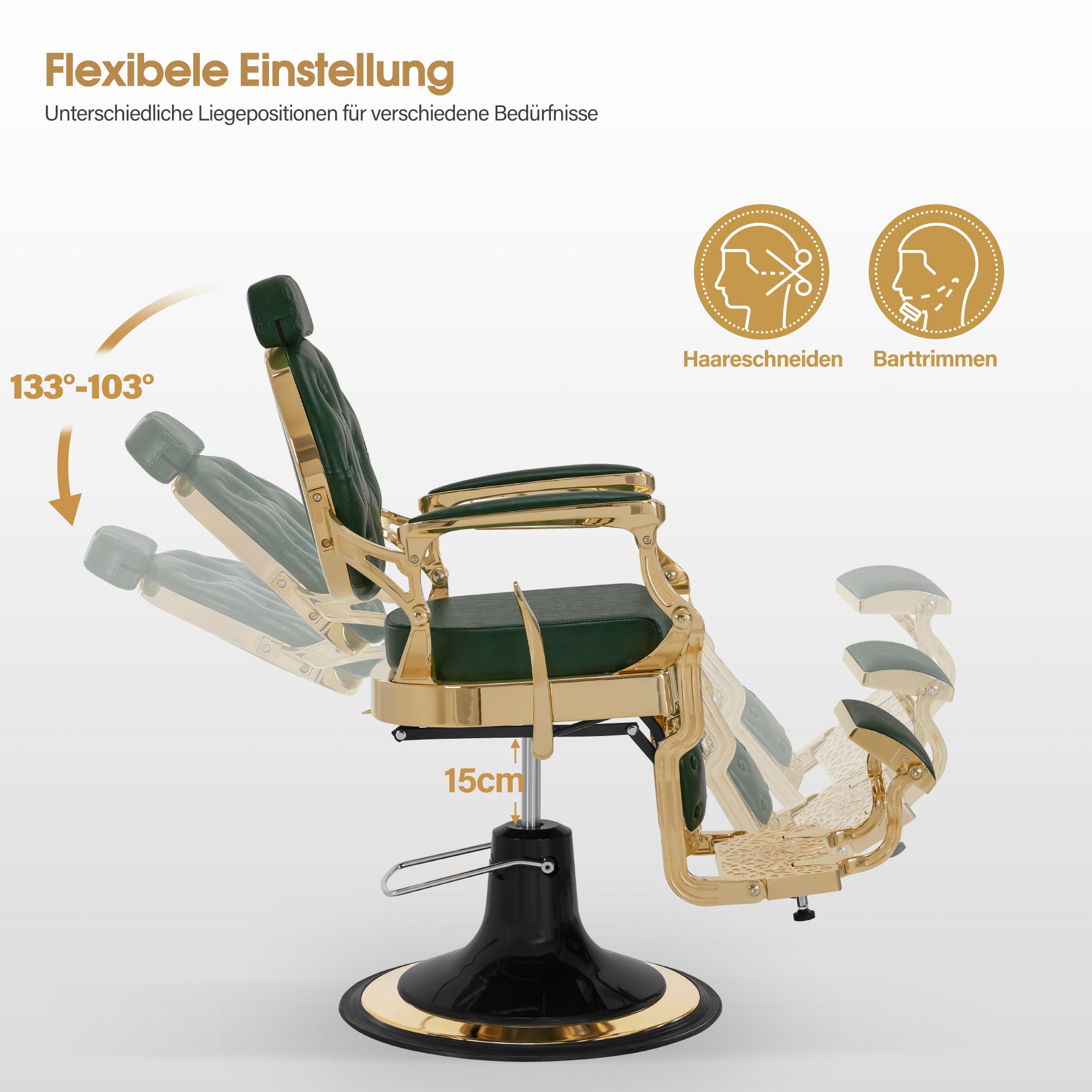 BarberPub Friseurstuhl mit Kopfstütze Kippbar, Friseureinrichtung mit Hydraulikpumpe 360° Drehbar, Höhenverstellbarer Bedienungsstuhl mit Vintage Stil, Barber Stuhl Kunstleder, 2933-F