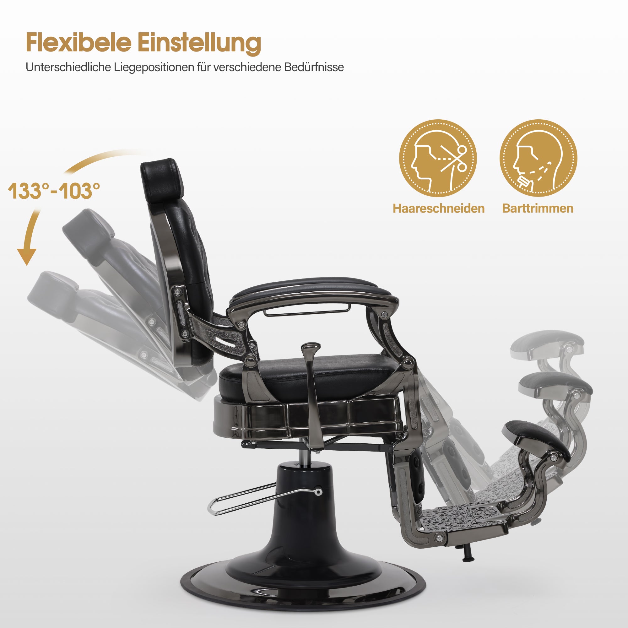 BarberPub Friseurstuhl mit Kopfstütze Kippbar, Friseureinrichtung mit Hydraulikpumpe 360° Drehbar, Höhenverstellbarer Bedienungsstuhl mit Vintage Stil, Barber Stuhl Kunstleder, 2933