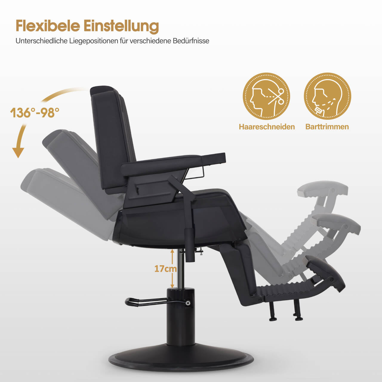 BarberPub Friseurstuhl mit Kopfstütze Kippbar, Friseureinrichtung mit Hydraulikpumpe 360° Drehbar, Bedienungsstuhl Höhenverstellbar, Barber Stuhl Kunstleder, 3823