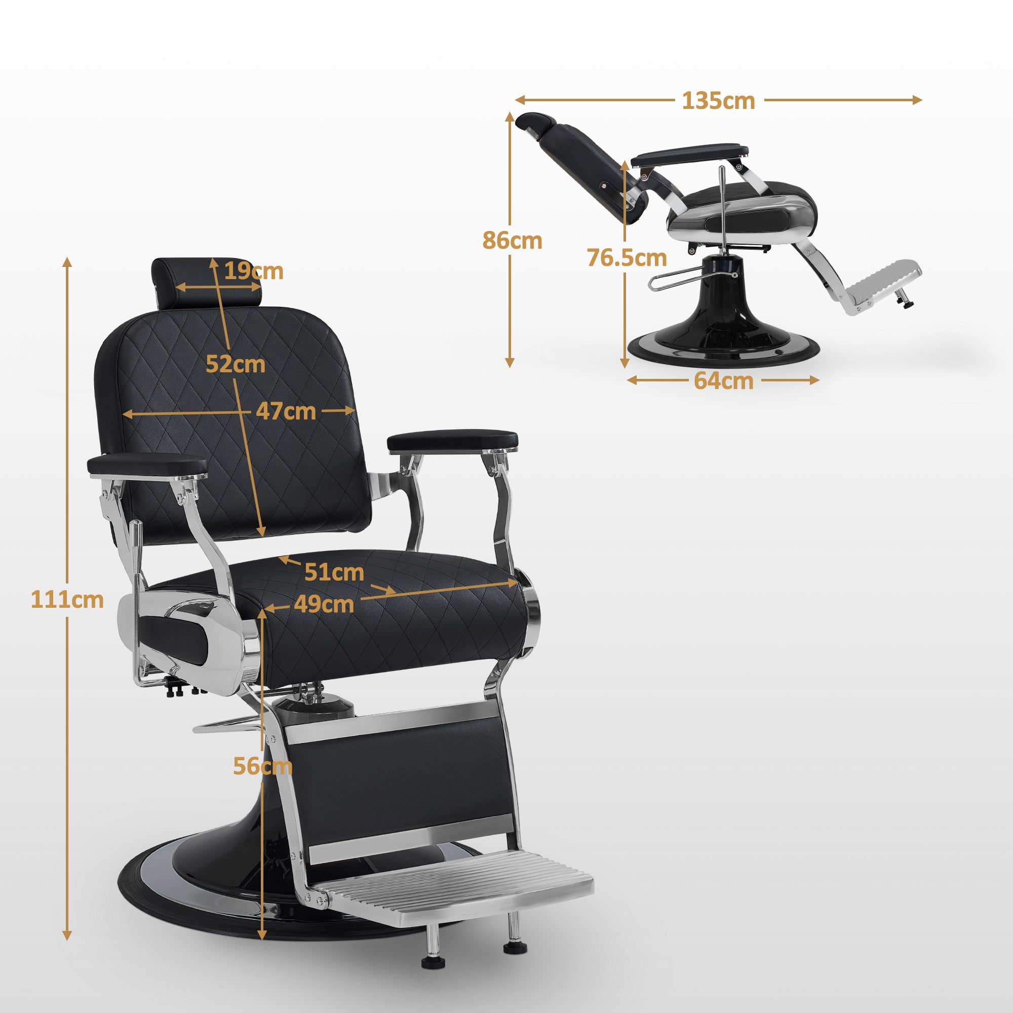 BarberPub Friseurstuhl mit Kopfstütze Kippbar, Friseureinrichtung mit Hydraulikpumpe 360° Drehbar, Bedienungsstuhl Höhenverstellbar, Barber Stuhl Friseurstühle Kunstleder, 3855