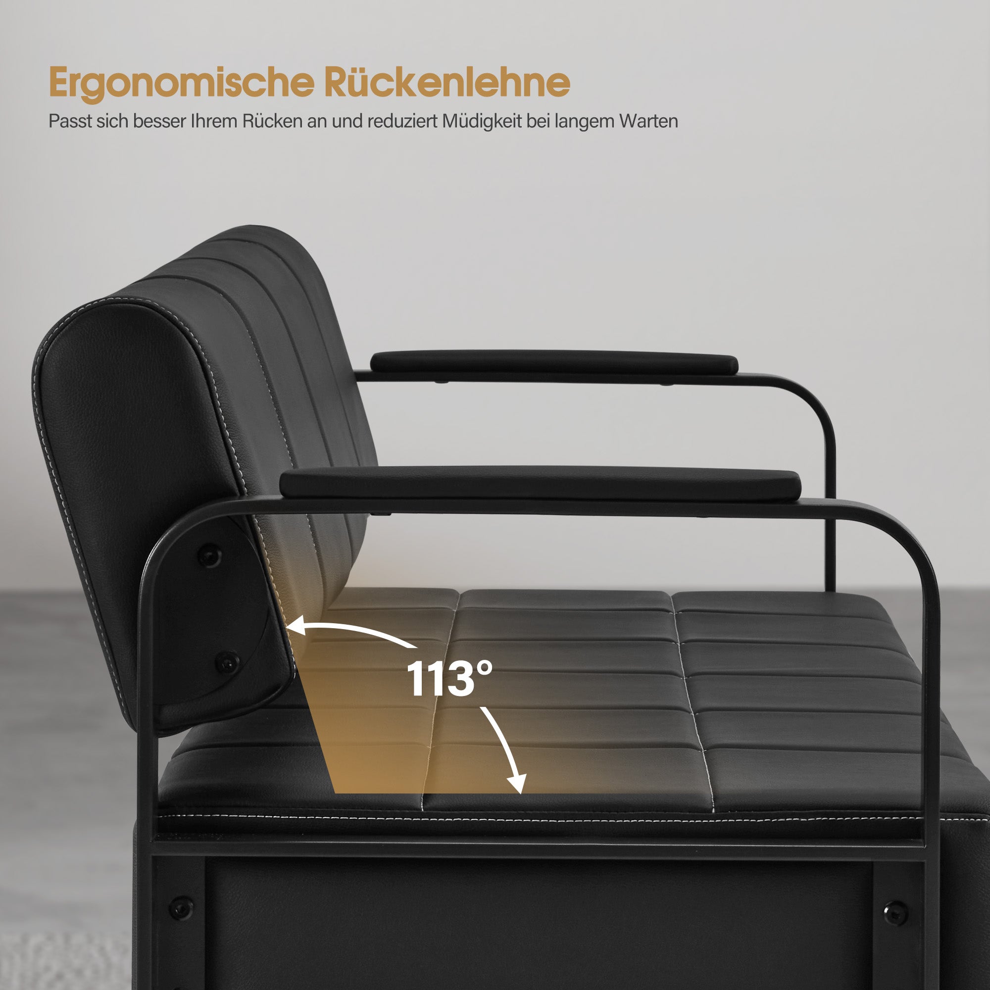 Barberpub 3-Sitzer Sitzbank mit Armlehnen, Polsterbank mit Rückenlehn Wartebank Friseur, Wohnzimmerbank, Friseureinrichtung W528