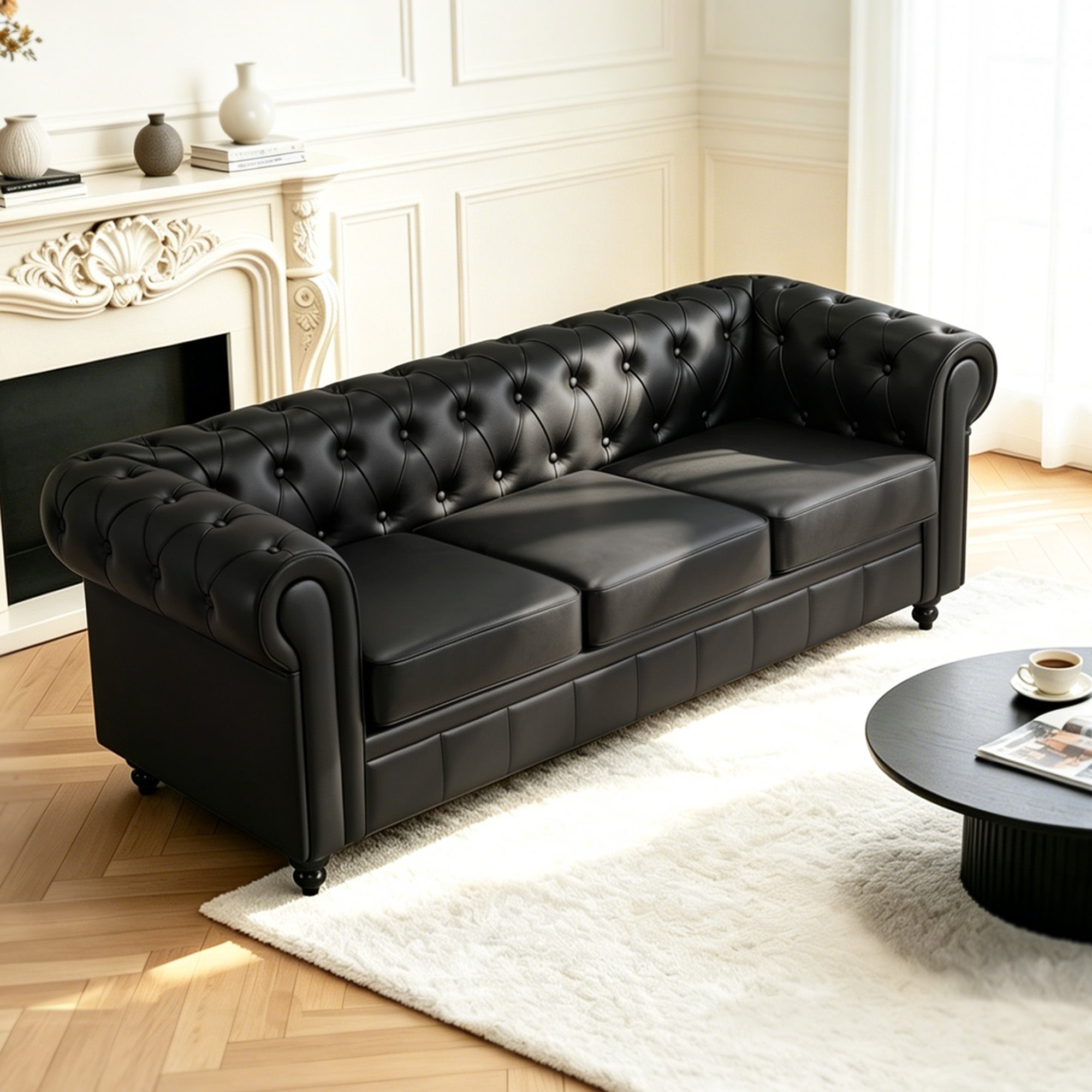 BarberPub Chesterfield Sofa 3-Sitzer 208cm, Wartebank Friseur Vintage, Sitzbank mit Rückenlehne & Armlehne Couch 3-er, Friseureinrichtung Klassisch W536