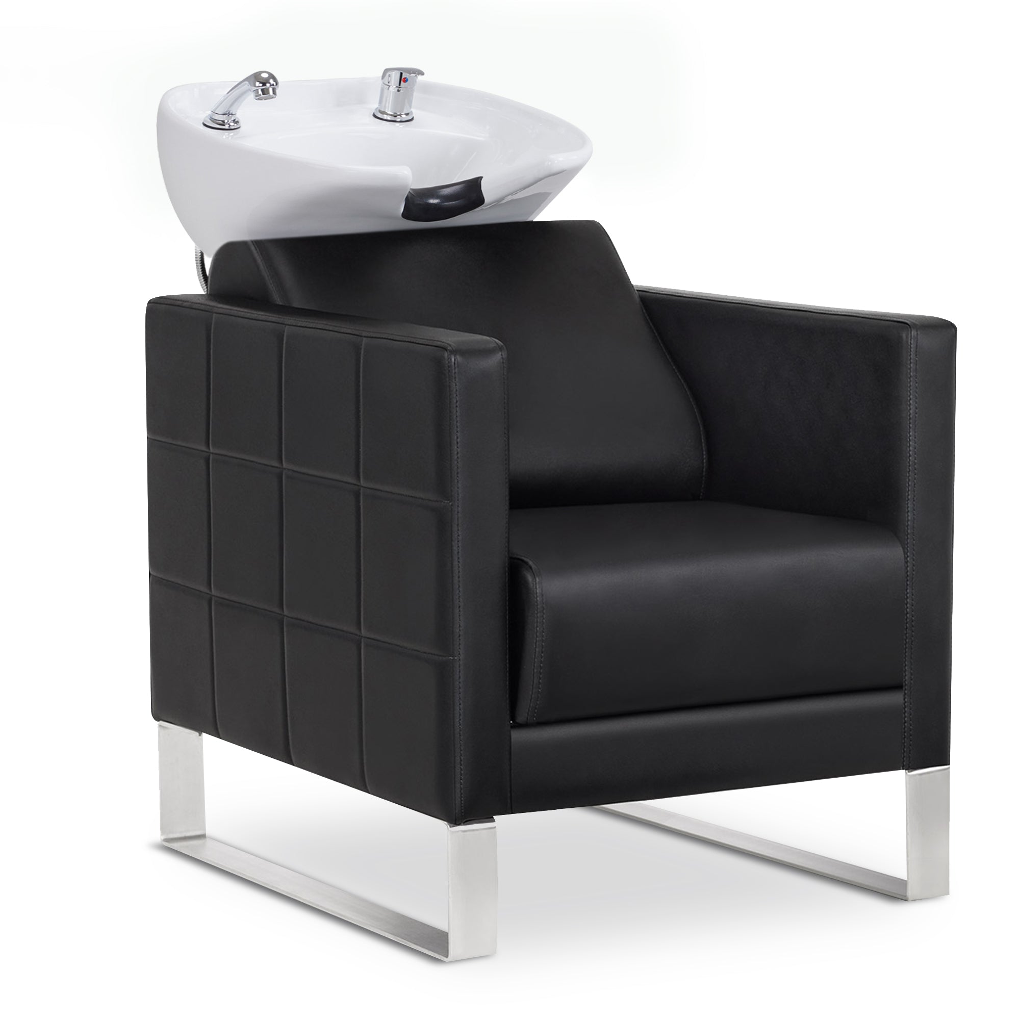BarberPub Friseurstuhl mit Waschbecken & Edelstahlbasis, Friseurwaschbecken aus Keramik Verstellbar, Friseurwaschsessel für SPA Salon Friseur Waschplatz 8611