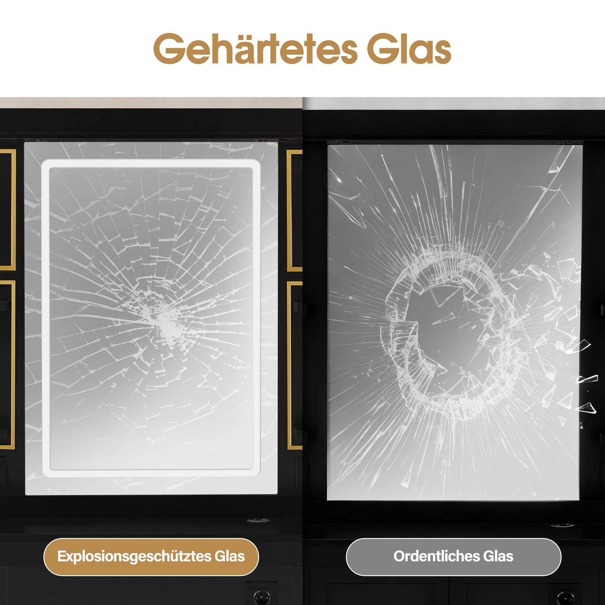 BarberPub Friseurplatz mit 2 Schubladen, Schminktisch mit Spiegel, Bedienungsplatz mit 4 Ablagen & 2 Schränken, Spiegelschrank aus Holz, Spiegeltisch mit Beleuchtung, 3161 (Schwarz-Gold)