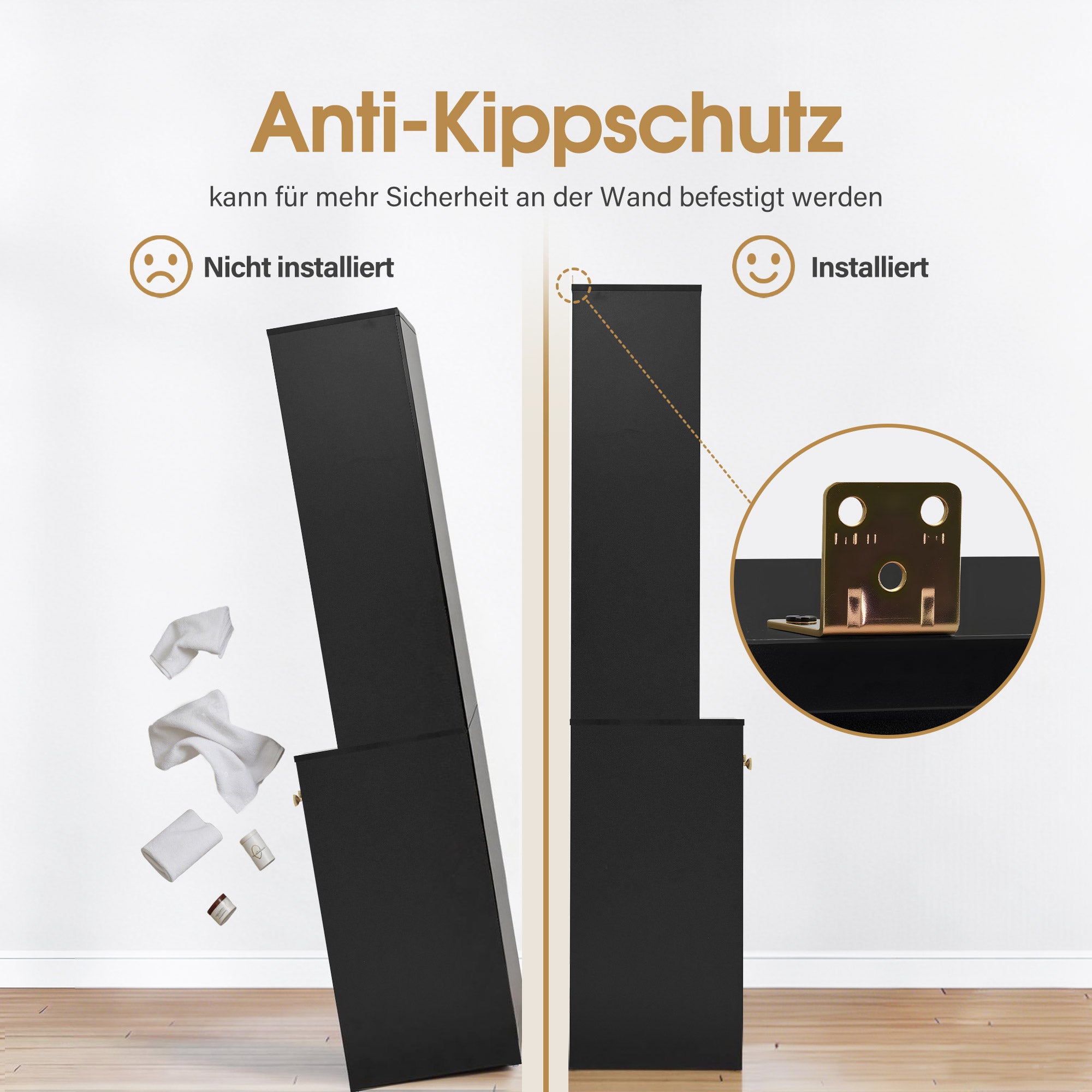 BarberPub Handtuchschrank mit 2 Schubladen, 42 Offenen Fächern & 4 Schränken, Badezimmerschrank Schwarz, Hochschrank Aufbewahrungsschrank Holz für Friseursalon, Schönheitssalon R6194/R6179