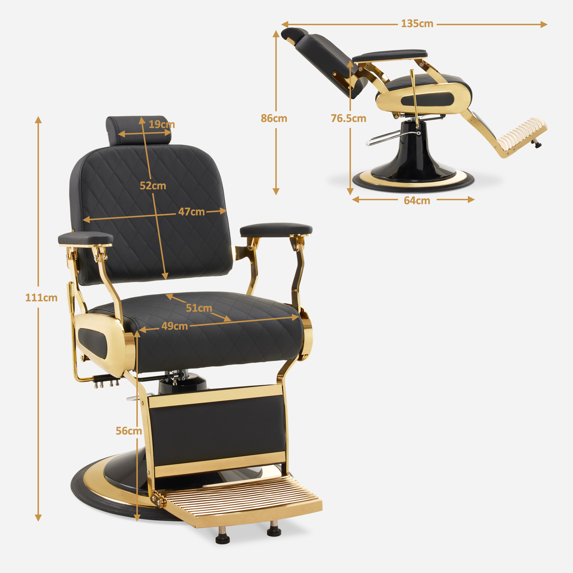 BarberPub Friseurstuhl mit Kopfstütze Kippbar, Friseureinrichtung mit Hydraulikpumpe 360° Drehbar, Bedienungsstuhl Höhenverstellbar, Barber Stuhl Friseurstühle Kunstleder, 3855