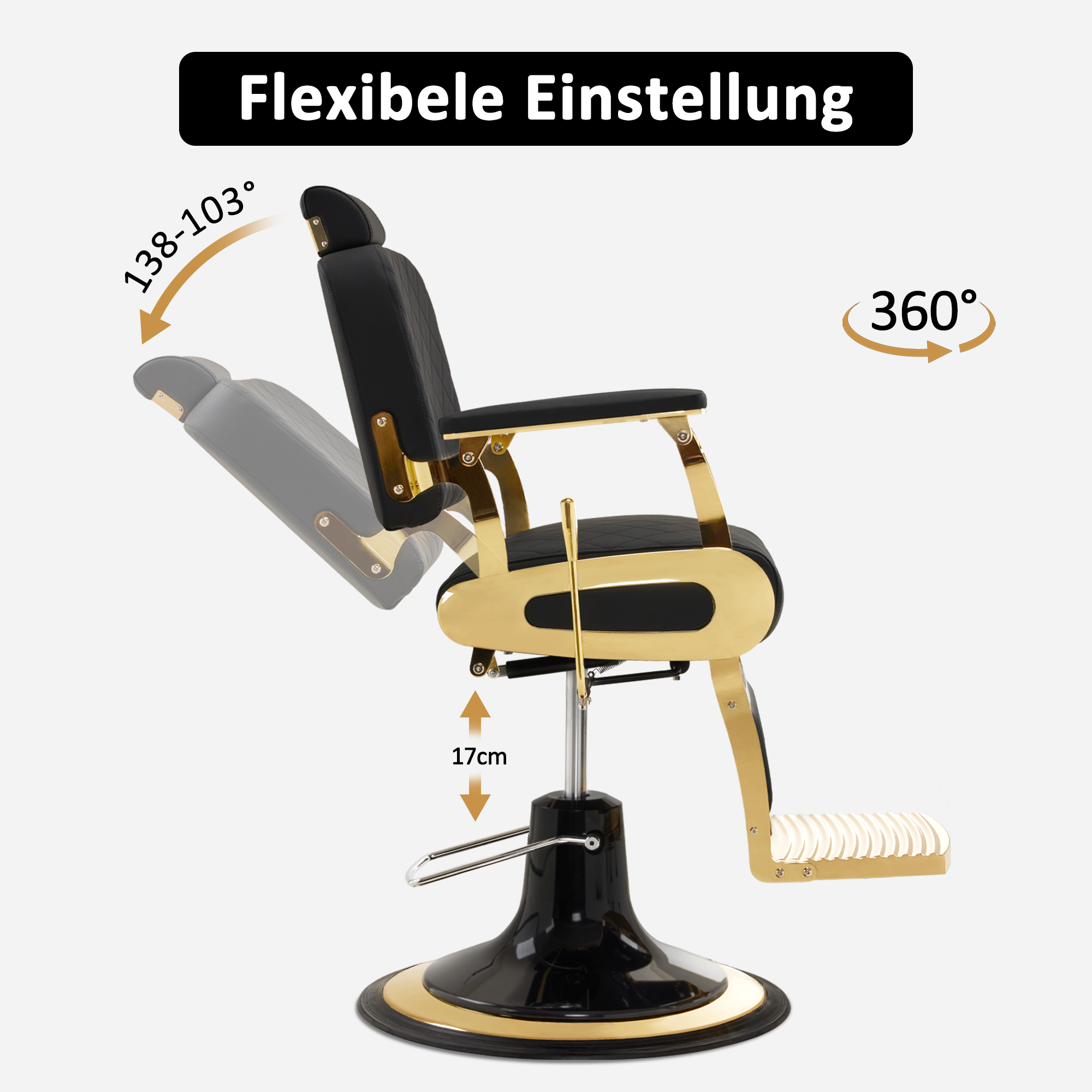 BarberPub Friseurstuhl mit Kopfstütze Kippbar, Friseureinrichtung mit Hydraulikpumpe 360° Drehbar, Bedienungsstuhl Höhenverstellbar, Barber Stuhl Friseurstühle Kunstleder, 3855