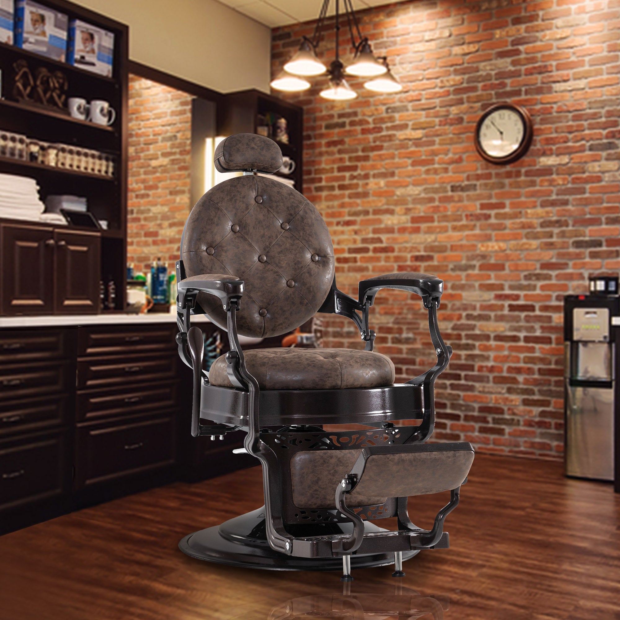 Barberpub Friseurstuhl Friseursessel mit Retro-/ Vintage Stil braun 3849DR