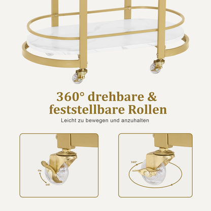 BarberPub Servierwagen mit Rollen, Friseurwagen Barwagen Metallgestell Weiß-Gold, Moderne Rollwagen Mehrzweckwagen mit 3 Ebenen, für Küche Bad Wohnzimmer Büro, 40x75,5x80, 0034