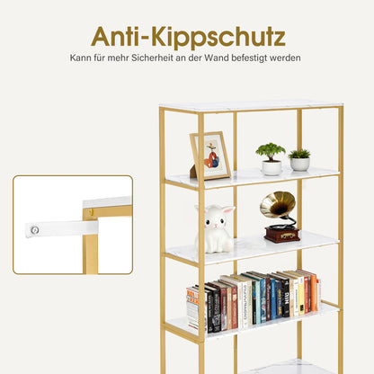 BarberPub Bücherregal Gold, Standregal mit 5 Ebenen, Büroregal mit Metallrahmen, Regal für Büro, Wohnzimmer, Schlafzimmer, Küche, Nagelstudio, 30x80x180cm, 5166
