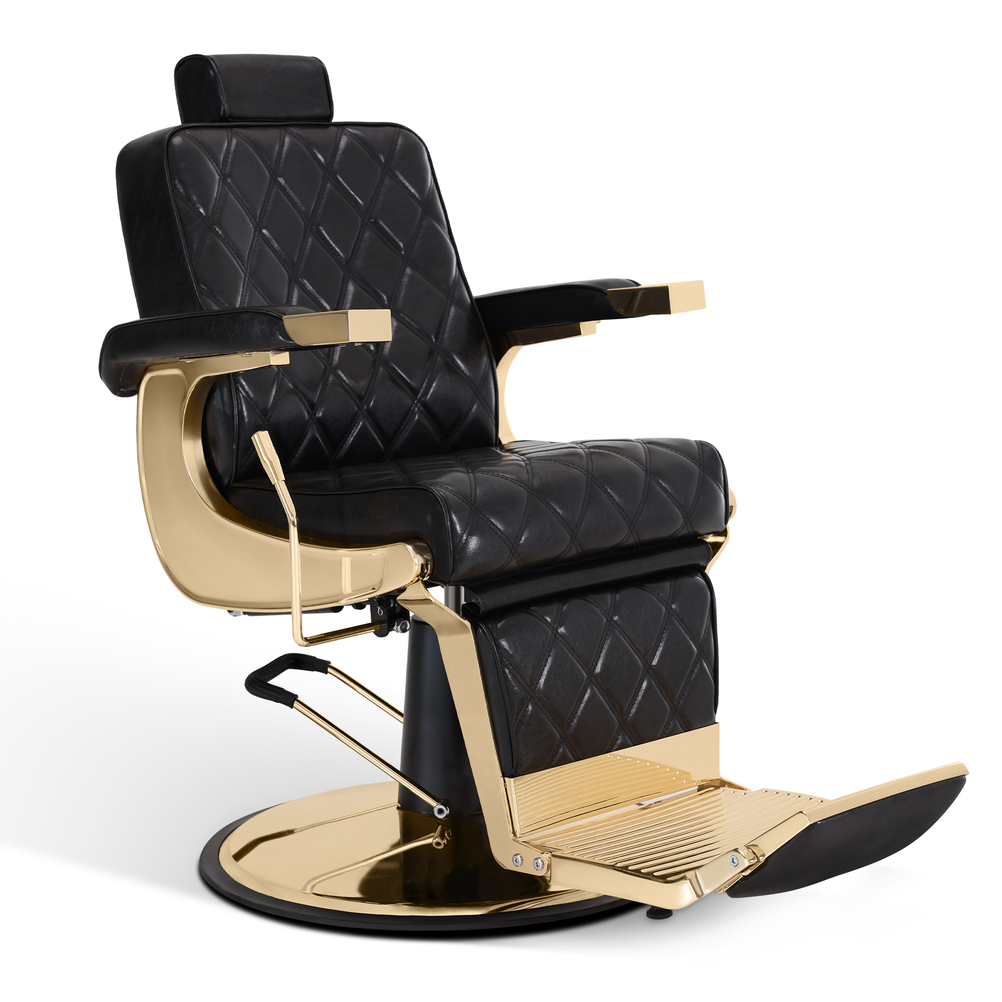 Barberpub Friseurstuhl mit Kopfstütze Kippbar, Friseureinrichtung  mit Hydraulikpumpe 360° Drehbar, Bedienungsstuhl Höhenverstellbar, Barber Stuhl Friseurstühle Kunstleder, 9671 (Gold-Schwarz)