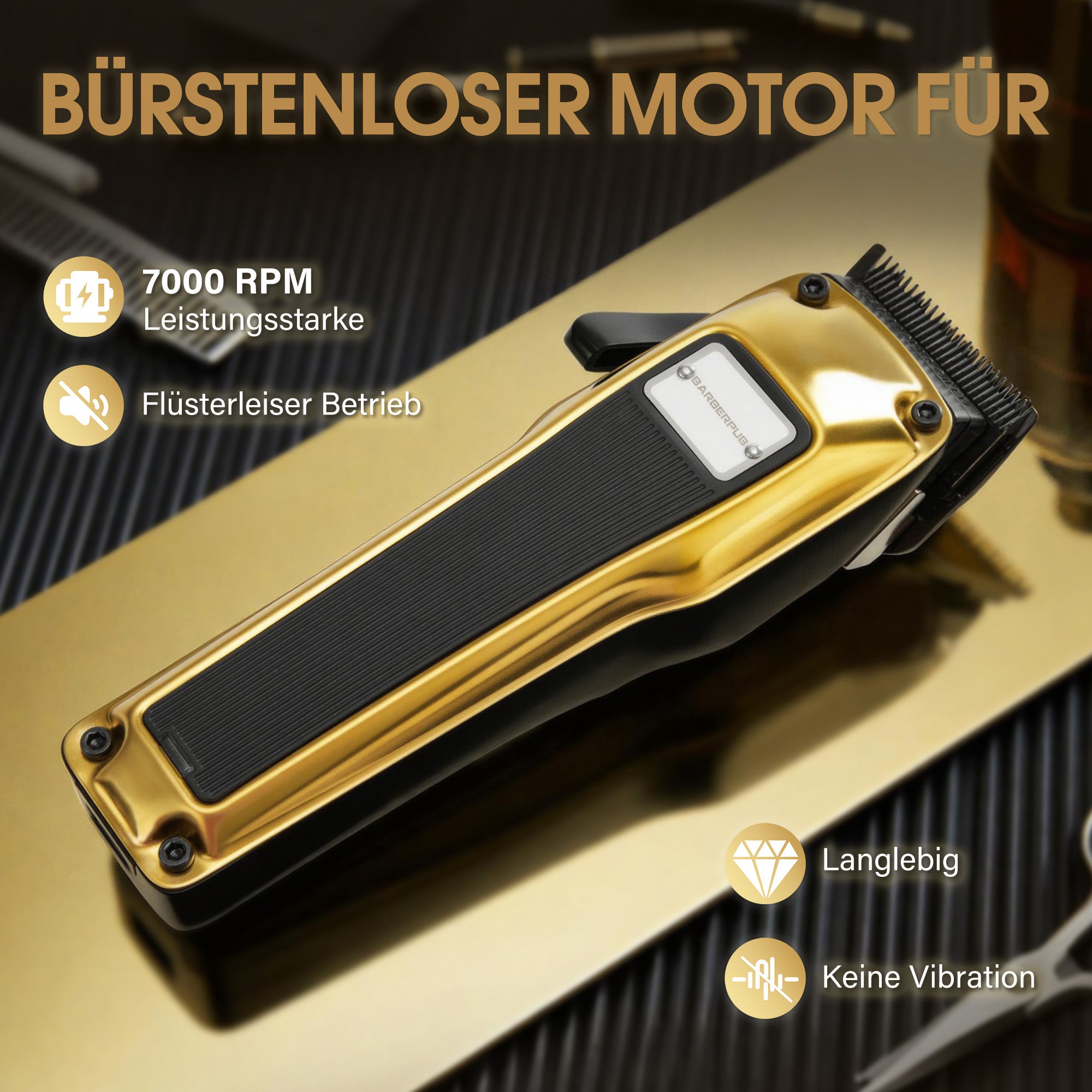 BarberPub Haarschneidemaschine Profi, Haarschneider Herren Mit 6 Klingen, 2 Gehäusedeckeln & Ladestation, Haartrimmer Verstellhebel 0,5-2,0mm, Bartschneider Elektrisch für Friseursalon, HC176