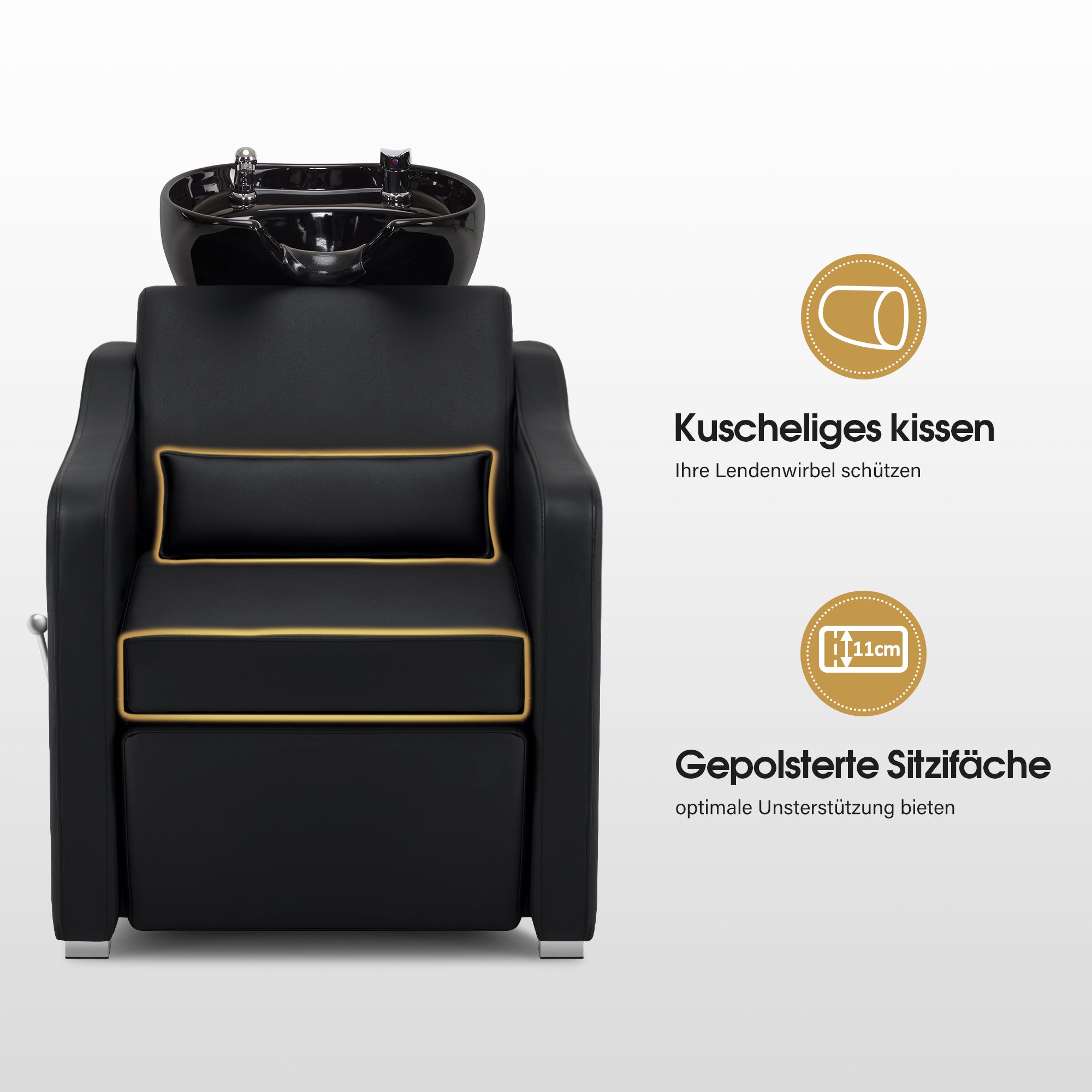 BarberPub Friseurstuhl mit Waschbecken, Klappbare Beinstütze, Friseurwaschbecken aus Keramik Verstellbar, Friseurwaschsessel für SPA Salon, Friseur Waschplatz W8675