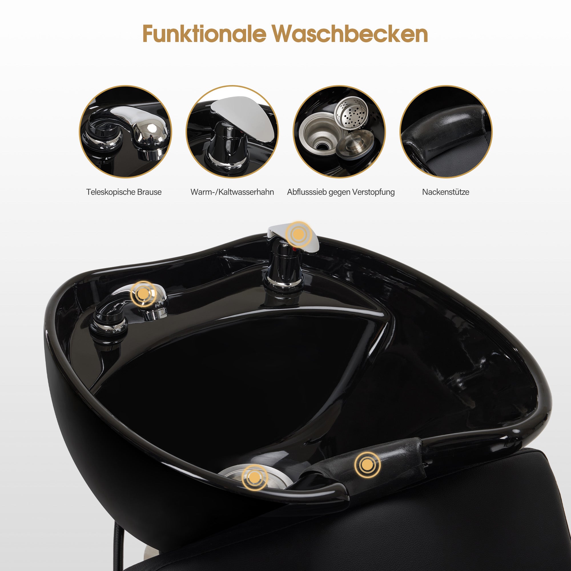 BarberPub Friseurstuhl mit Waschbecken, Klappbare Beinstütze, Friseurwaschbecken aus Keramik Verstellbar, Friseurwaschsessel für SPA Salon, Friseur Waschplatz W8675