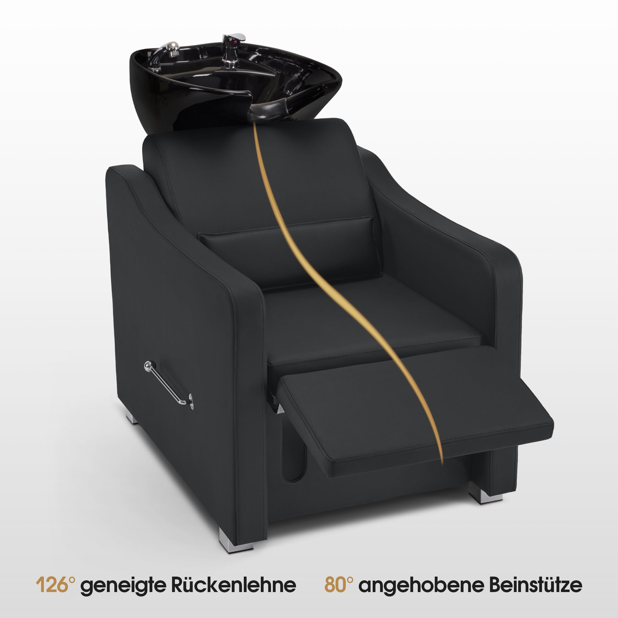 BarberPub Friseurstuhl mit Waschbecken, Klappbare Beinstütze, Friseurwaschbecken aus Keramik Verstellbar, Friseurwaschsessel für SPA Salon, Friseur Waschplatz W8675