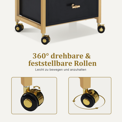 Barberpub Friseurwagen Servierwagen mit Rollen & 3 Schubladen, Rollwagen, Salon Trolley mit 2 Ablagen & Föhnhalter, Moderner Arbeitswagen für Bad Wohnzimmer, 30x40x95cm, 0022