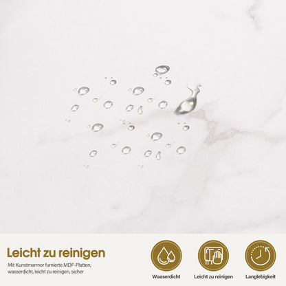 BarberPub Couchtisch Gold, Beistelltisch mit Schublade, Sofatisch mit 2 Ablagen, Moderner Wohnzimmertisch Metall, Kaffeetisch für Wohnzimmer, Schönheitssalon, Marmor-Weiß, 50x100,5x48cm, 2141