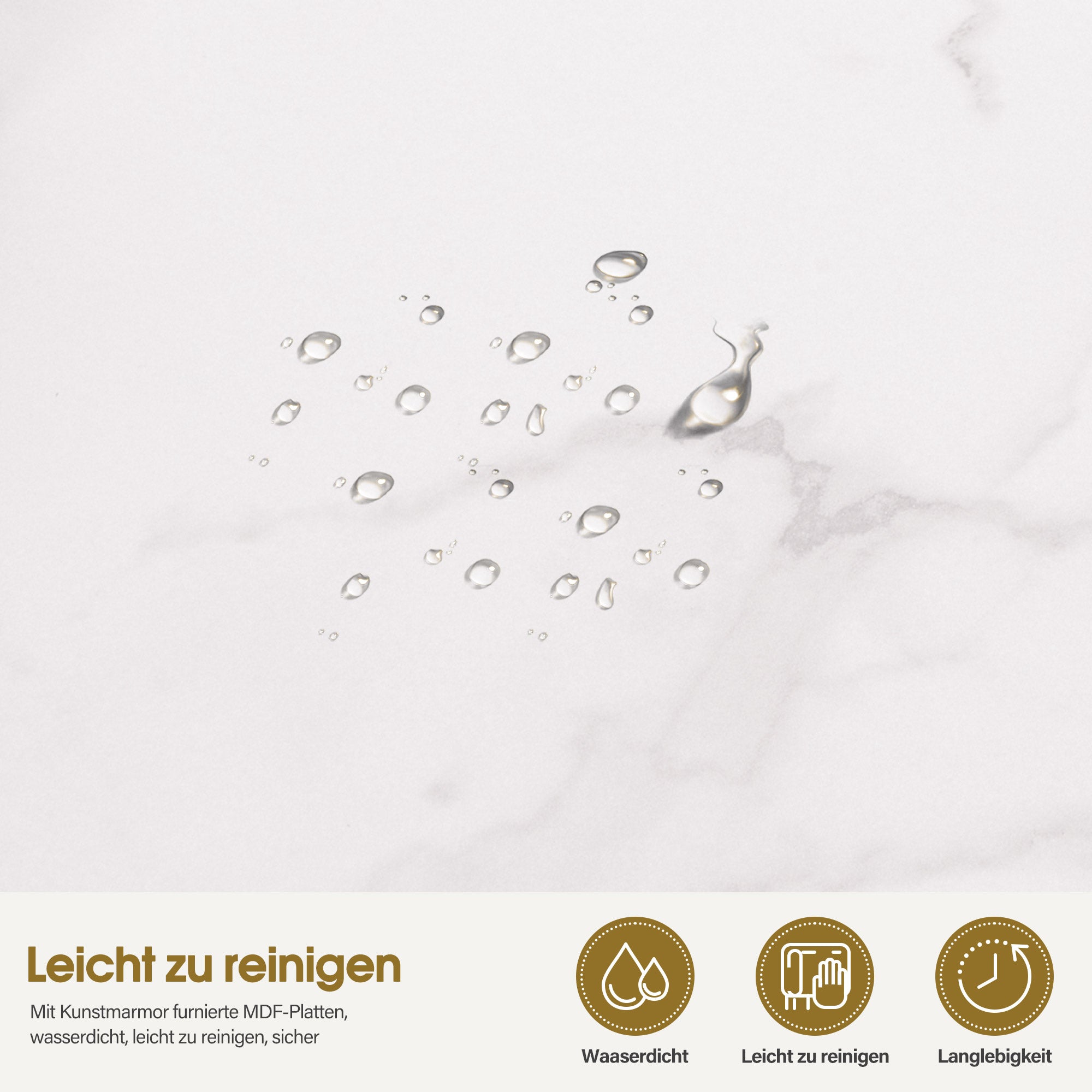 BarberPub Couchtisch Gold, Beistelltisch mit 2 Ablagen, Sofatisch aus Holz, Moderner Wohnzimmertisch Metall, Kaffeetisch für Wohnzimmer, Schönheitssalon, Marmor-Weiß, 50x100x48cm, 2196
