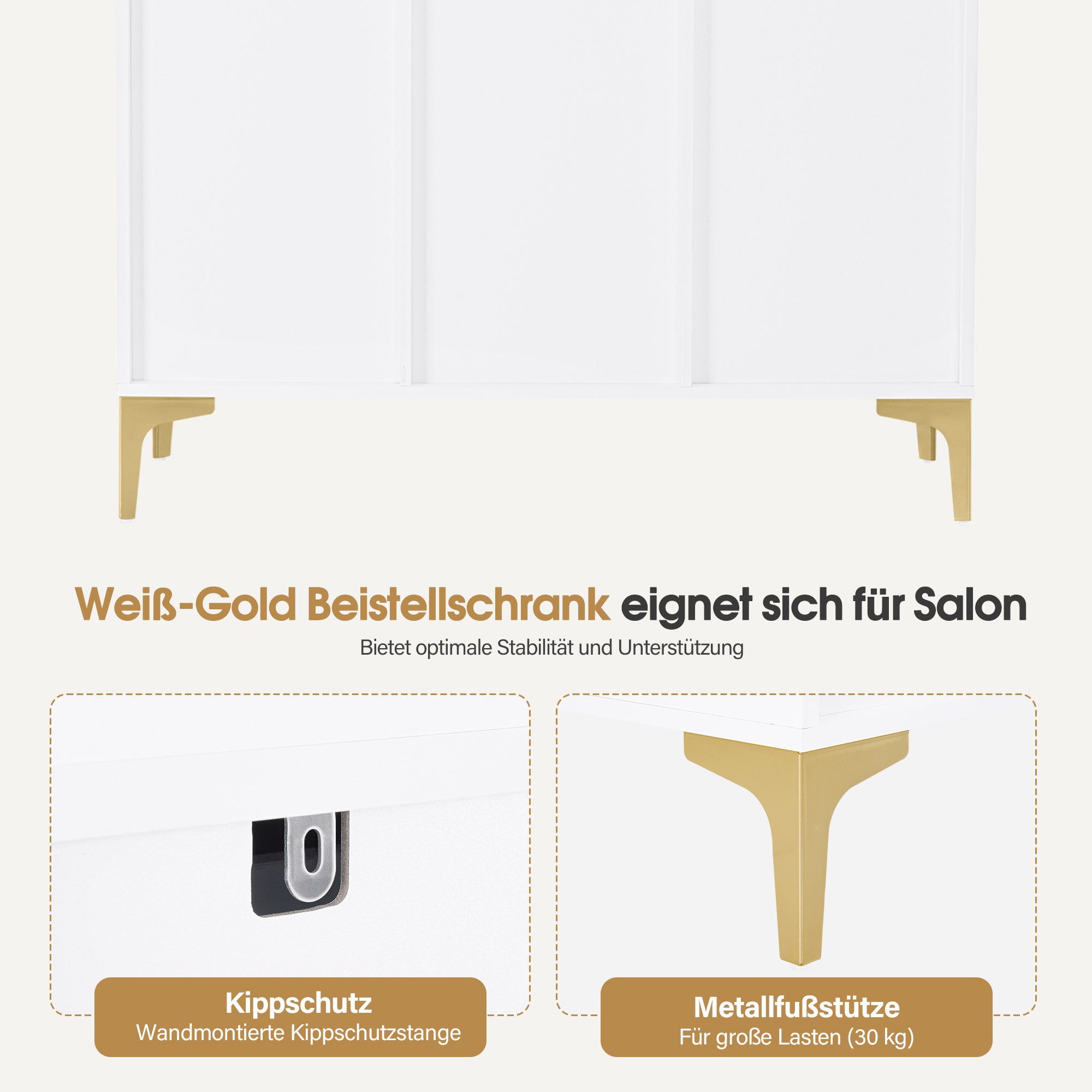 BarberPub Sideboard mit 2 Schubladen, Badezimmerschrank mit 3 Offenen Fächern & 2 Verstellbaren Ablagen, Küchenschrank, Kommode Weiß, Beistellschrank für Nagelstudio, Badschrank, 40x100x95cm, 6647