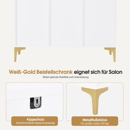 BarberPub Sideboard mit 2 Schubladen, Badezimmerschrank mit 3 Offenen Fächern & 2 Verstellbaren Ablagen, Küchenschrank, Kommode Weiß, Beistellschrank für Nagelstudio, Badschrank, 40x100x95cm, 6647