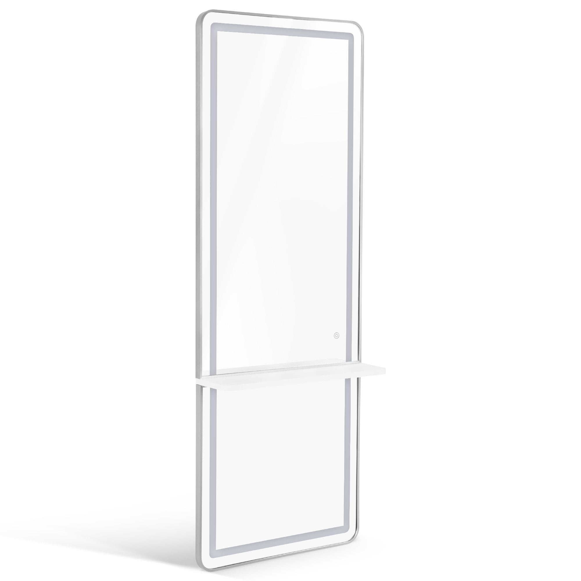 BarberPub Wandspiegel mit Beleuchtung, Ganzkörperspiegel mit Aluminiumrahmen, Großer Spiegel mit Ablage, Touch-Schalter, 3 Lichtfarben Dimmbar, für Friseursalon, 17x65x177 cm, J6271
