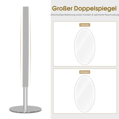 BarberPub Standspiegel mit Beleuchtung, Ganzkörperspiegel mit Edelstahl, Großer Doppelspiegel mit Sockel, Touch-Schalter, 3 Lichtfarben Dimmbar, für Friseursalon, 60x60x192 cm, J8363 (Silber)