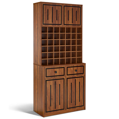 BarberPub Handtuchschrank mit 2 Schubladen, 42 Offenen Fächern & 4 Schränken, Badezimmerschrank Schwarz, Hochschrank Aufbewahrungsschrank Holz für Friseursalon, Schönheitssalon R6194/R6179