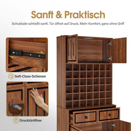 BarberPub Handtuchschrank mit 2 Schubladen, 42 Offenen Fächern & 4 Schränken, Badezimmerschrank Schwarz, Hochschrank Aufbewahrungsschrank Holz für Friseursalon, Schönheitssalon R6194/R6179