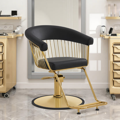 BarberPub Friseurstuhl 13 cm Höhenverstellbar & 360° Drehbar, Friseursessel Hydraulisch, Friseureinrichtung Barbersessel, Barberstuhl Kunstleder, Bedienungsstuhl für Friseursalon, Gold-Schwarz, 2053