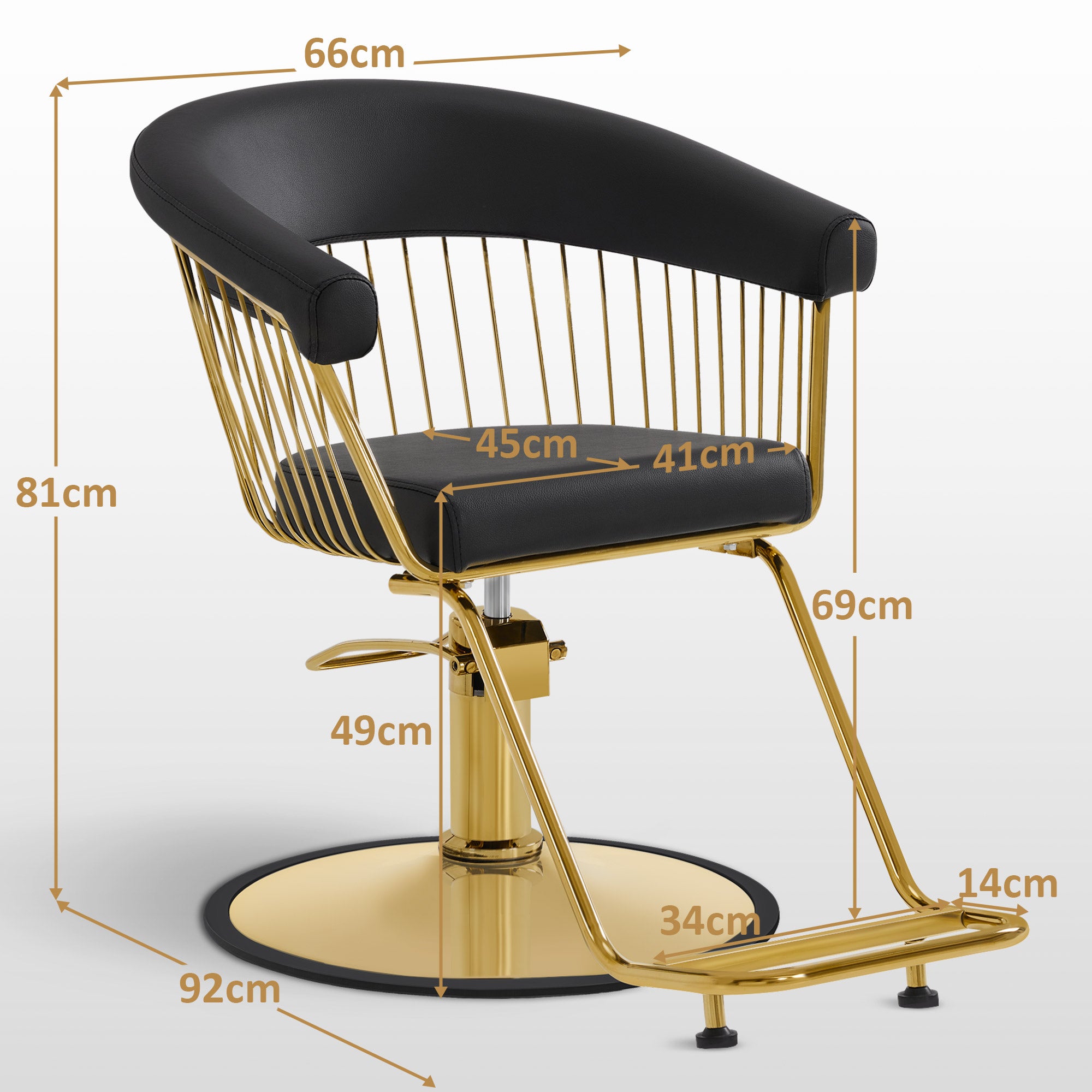 BarberPub Friseurstuhl 13 cm Höhenverstellbar & 360° Drehbar, Friseursessel Hydraulisch, Friseureinrichtung Barbersessel, Barberstuhl Kunstleder, Bedienungsstuhl für Friseursalon, Gold-Schwarz, 2053