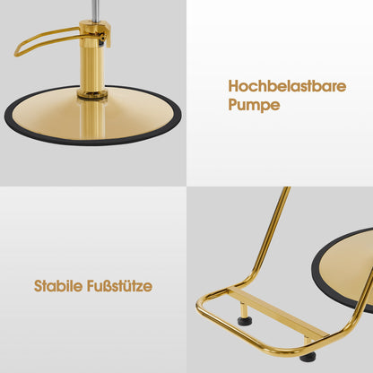 BarberPub Friseurstuhl 13 cm Höhenverstellbar & 360° Drehbar, Friseursessel Hydraulisch, Friseureinrichtung Barbersessel, Barberstuhl Kunstleder, Bedienungsstuhl für Friseursalon, Gold-Schwarz, 2053