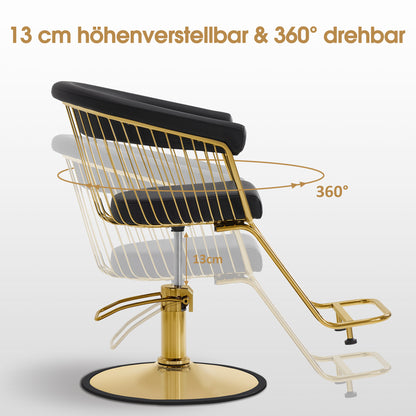 BarberPub Friseurstuhl 13 cm Höhenverstellbar & 360° Drehbar, Friseursessel Hydraulisch, Friseureinrichtung Barbersessel, Barberstuhl Kunstleder, Bedienungsstuhl für Friseursalon, Gold-Schwarz, 2053