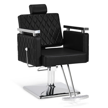 BarberPub Friseurstuhl mit Kopfstütze Kippbar, Friseurstühle mit Hydraulikpumpe 360° Drehbar, Friseureinrichtung Barber Stuhl Höhenverstellbar, Stylingstuhl PVC Kunstleder, 2073 (Schwarz)