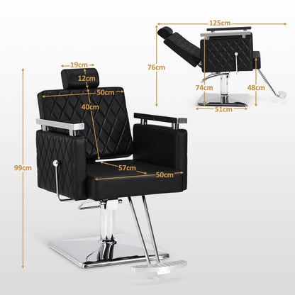 BarberPub Friseurstuhl mit Kopfstütze Kippbar, Friseurstühle mit Hydraulikpumpe 360° Drehbar, Friseureinrichtung Barber Stuhl Höhenverstellbar, Stylingstuhl PVC Kunstleder, 2073 (Schwarz)